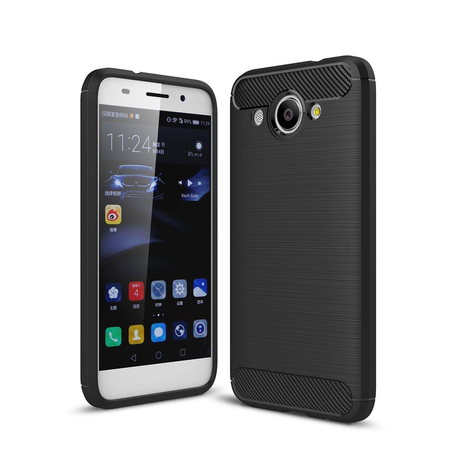 Huawei Y3 (2018) Handyhülle Carbon Optik Backcover Schwarz