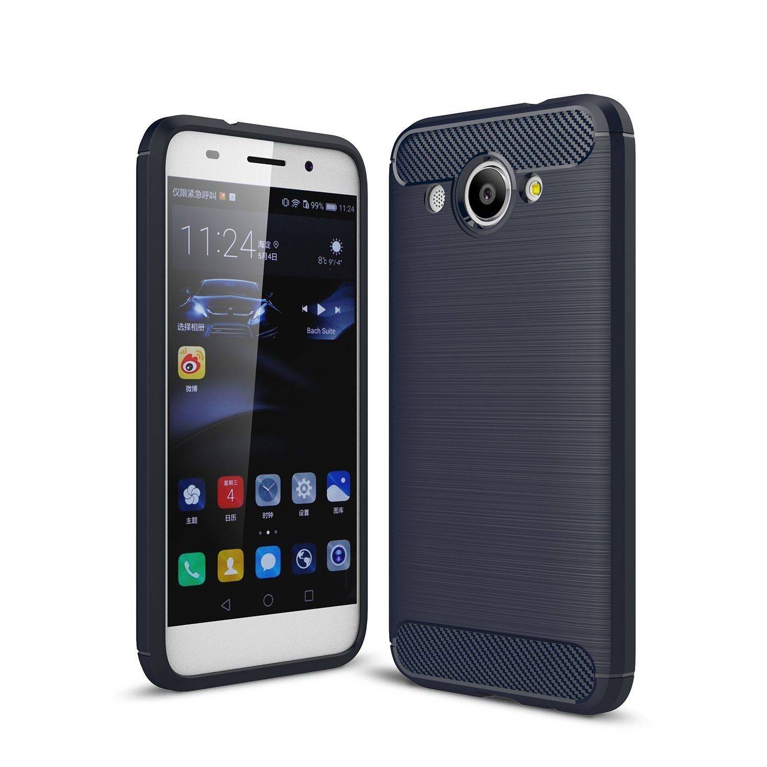 Huawei Y3 (2018) Handyhülle Carbon Optik Backcover Blau