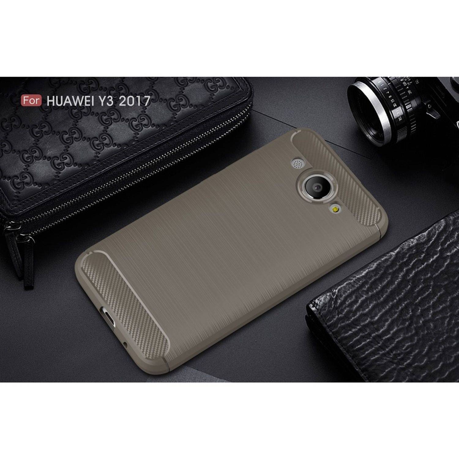 Huawei Y3 (2017) Handyhülle Carbon Optik Backcover Grau