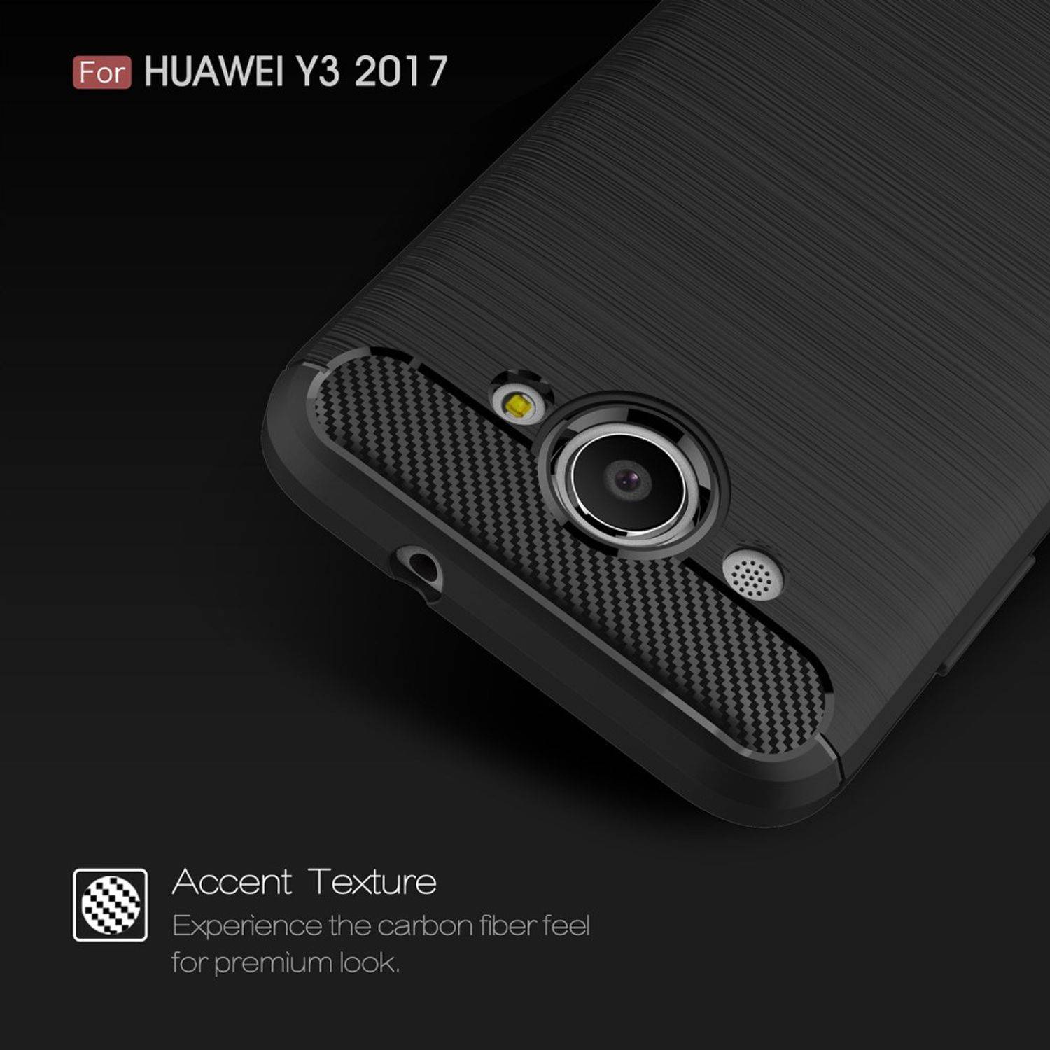 Huawei Y3 (2017) Handyhülle Carbon Optik Backcover Grau