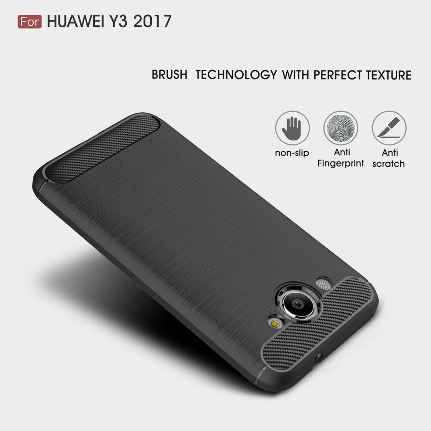 Huawei Y3 (2017) Handyhülle Carbon Optik Backcover Grau