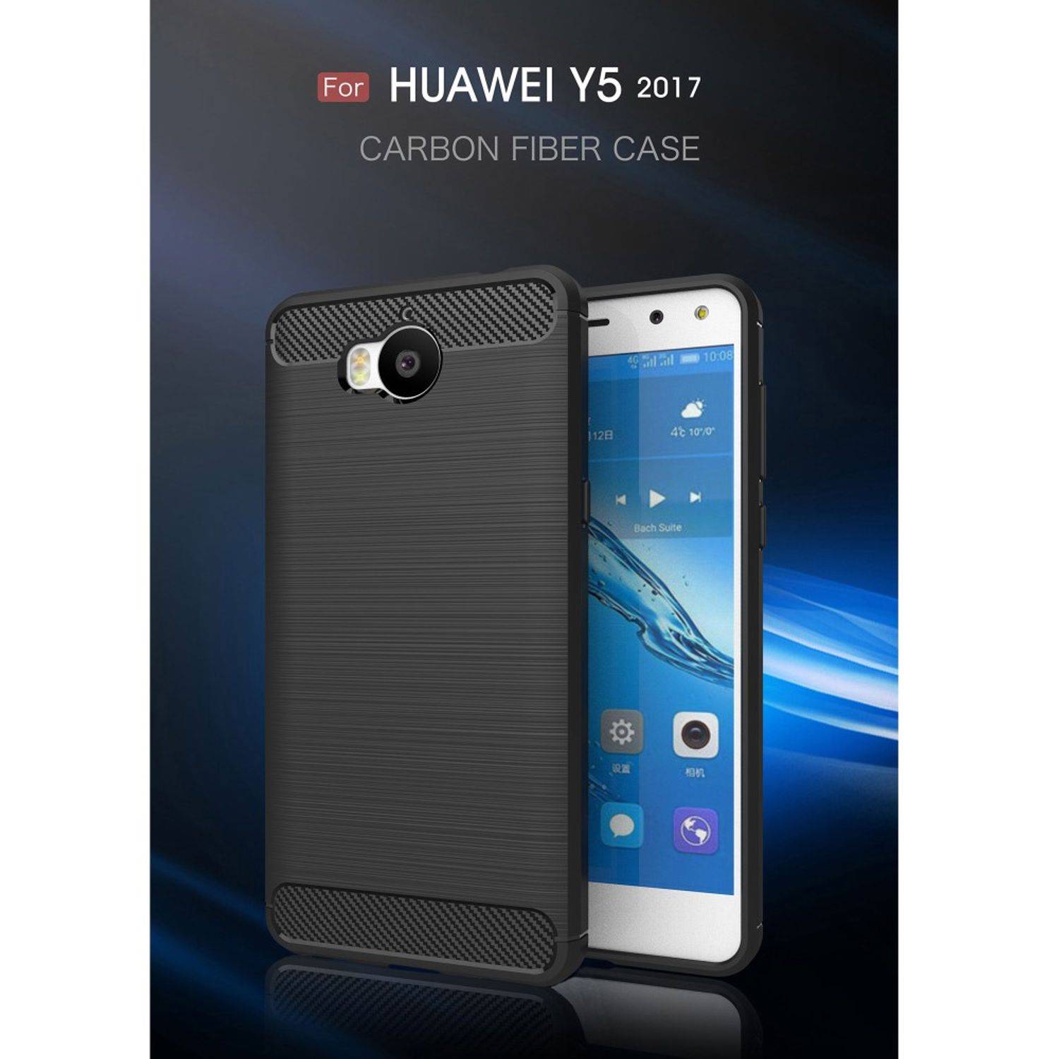 Huawei Y5 (2017) Handyhülle Carbon Optik Backcover Schwarz