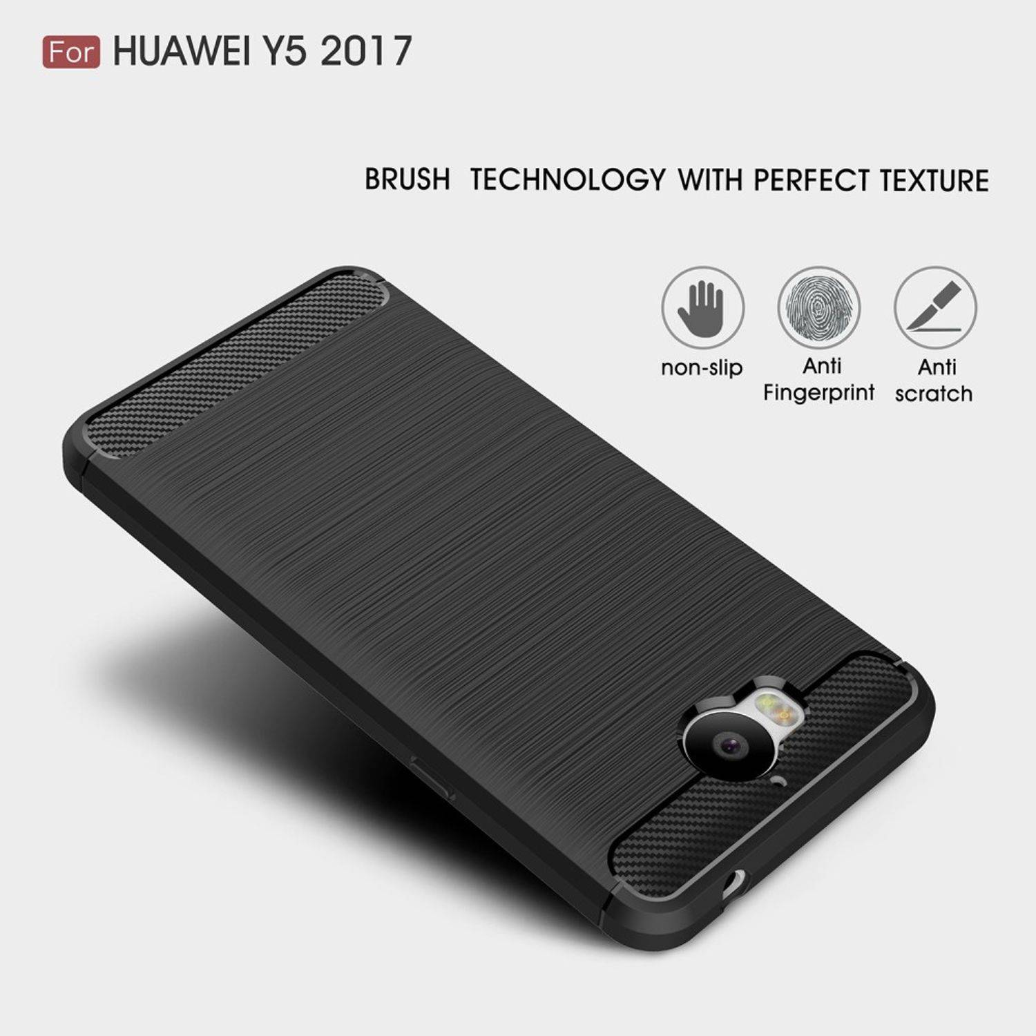 Huawei Y5 (2017) Handyhülle Carbon Optik Backcover Schwarz