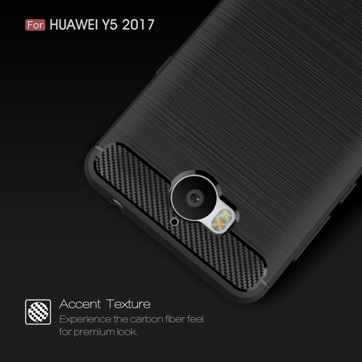 Huawei Y5 (2017) Handyhülle Carbon Optik Backcover Schwarz