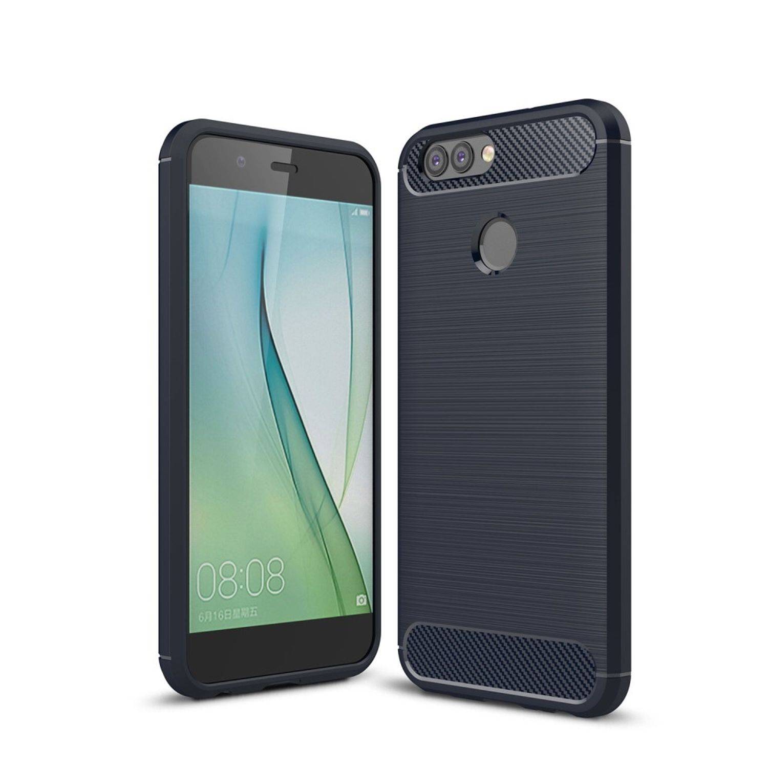 Huawei Nova 2 Plus Handyhülle Carbon Optik Backcover Blau
