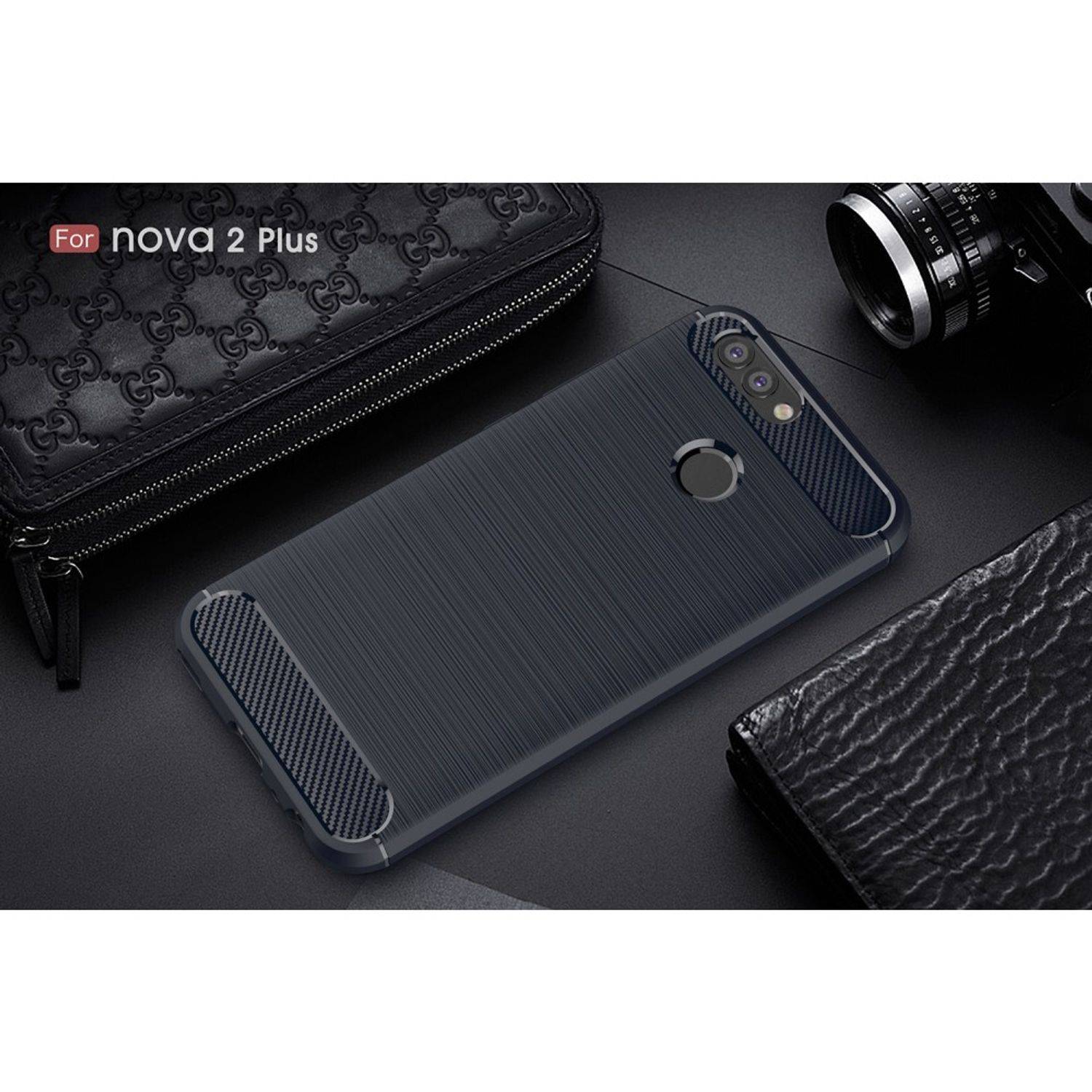 Huawei Nova 2 Plus Handyhülle Carbon Optik Backcover Blau