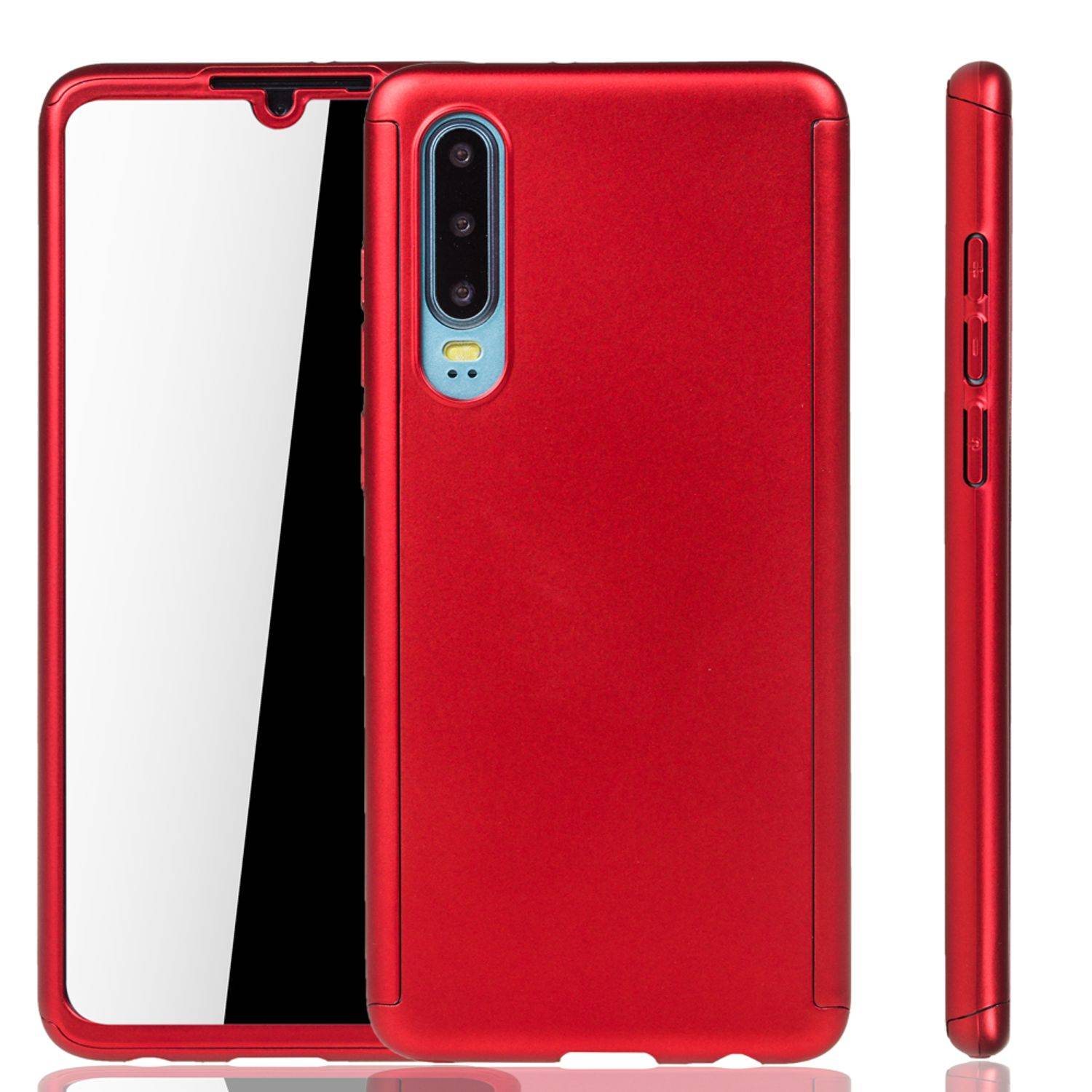 Huawei P30 Handyhülle 360 Grad Schutz Full Cover Rot