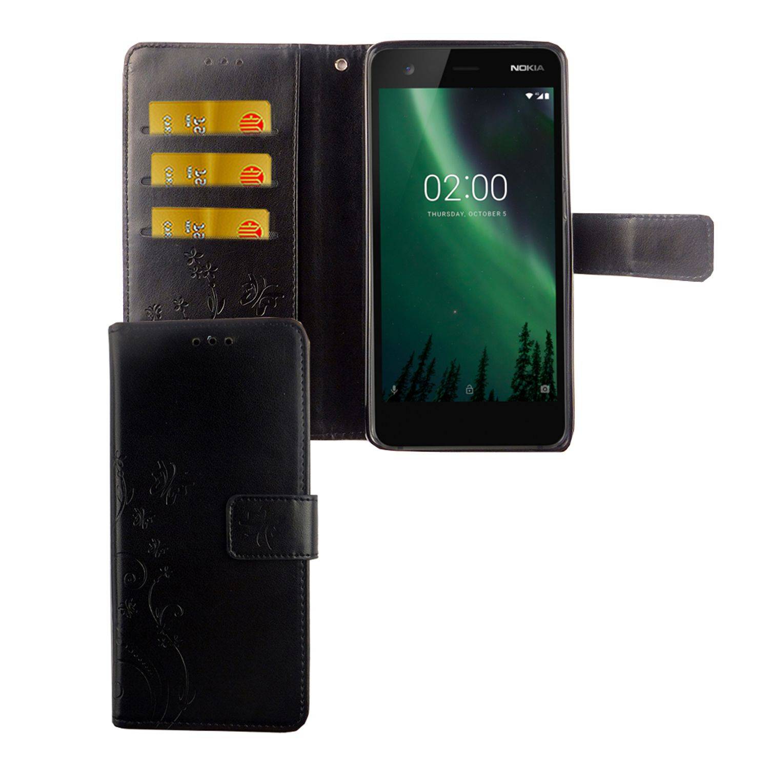 Nokia 2.1 Handyhülle Bookcover Schwarz