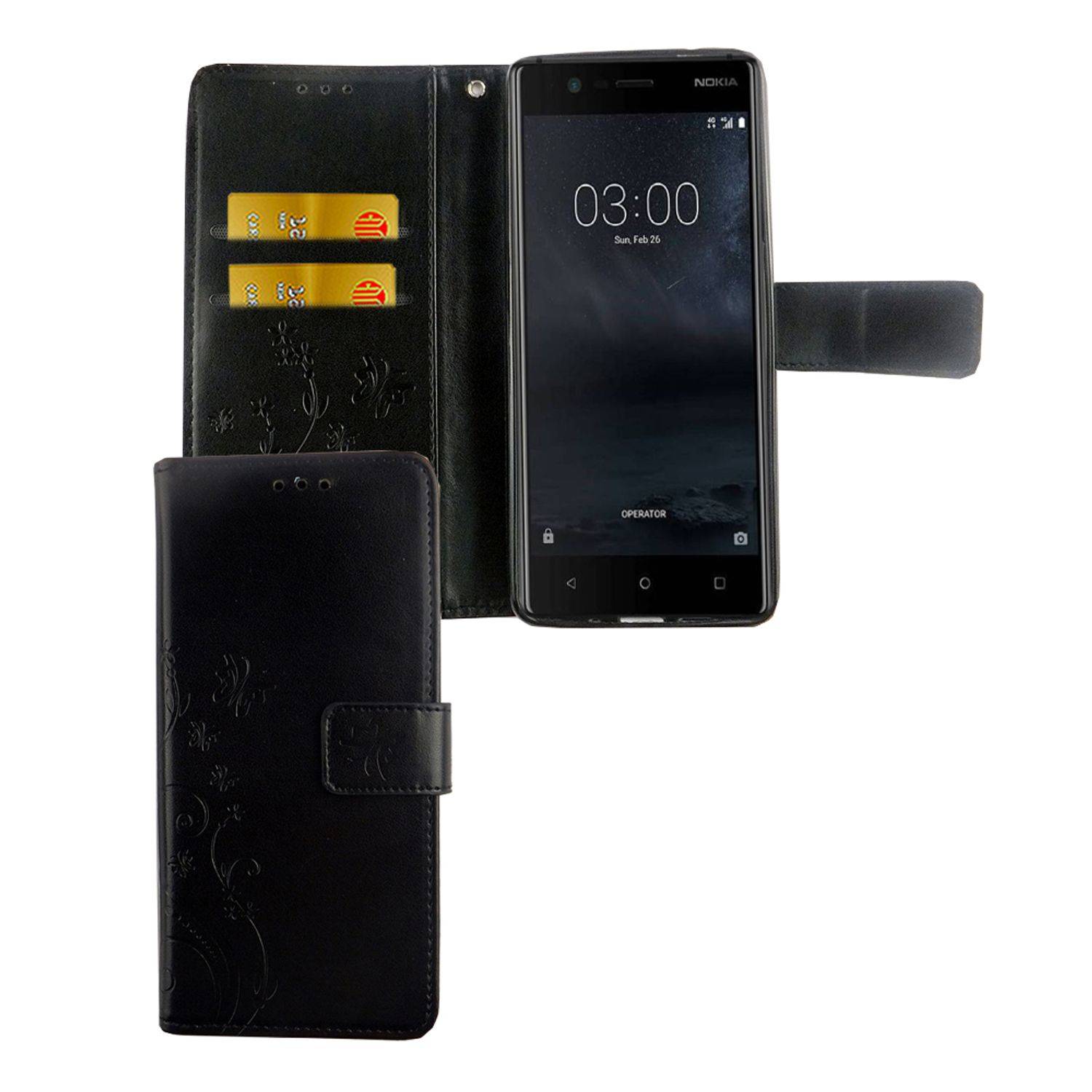 Nokia 3.1 Handyhülle Bookcover Schwarz