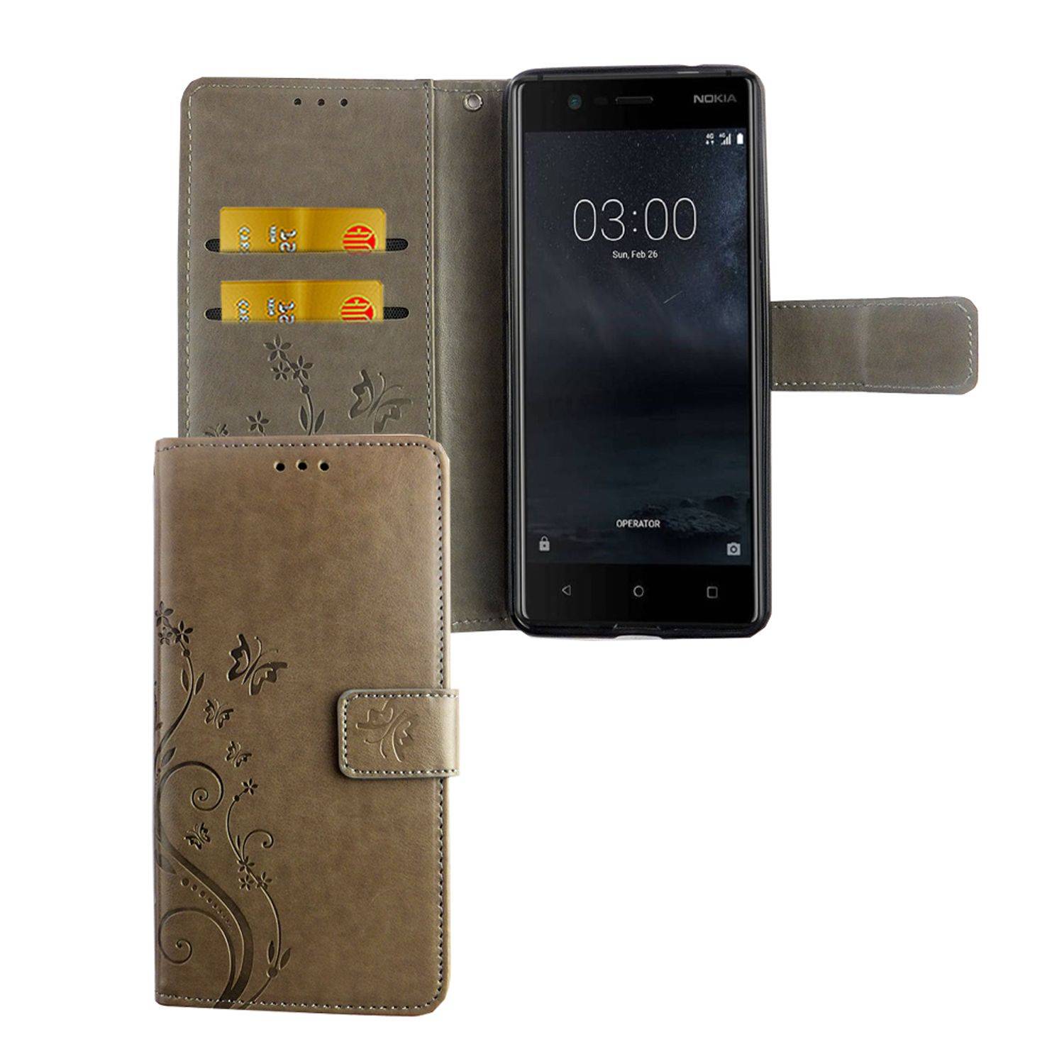 Nokia 3.1 Handyhülle Bookcover Grau