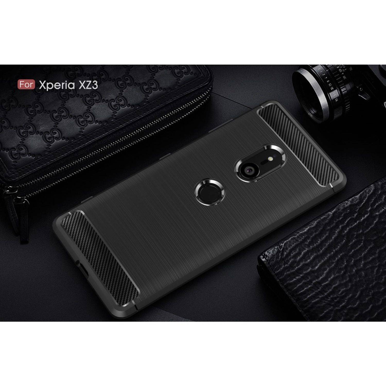 Motorola Moto Z3 Handyhülle Carbon Optik Backcover Schwarz