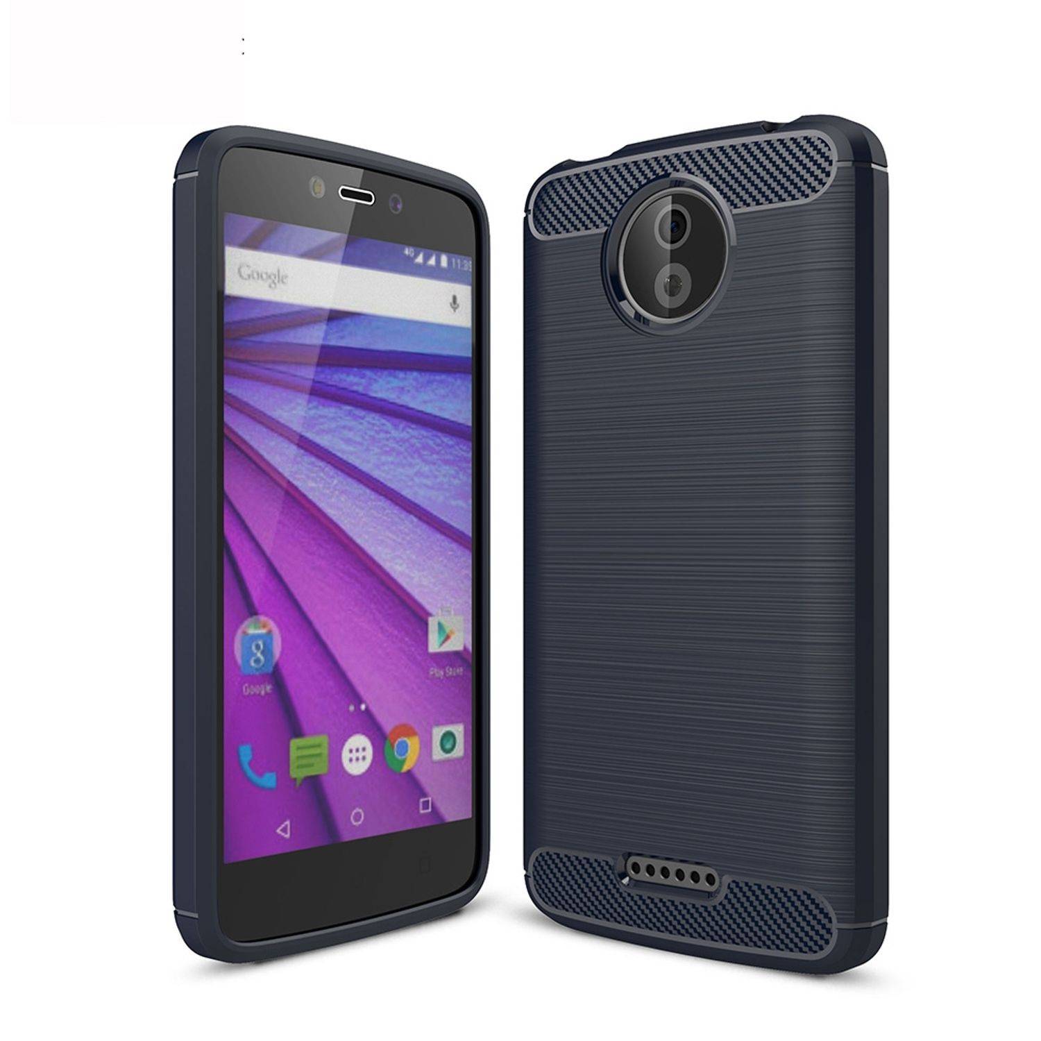 Motorola Moto C Handyhülle Carbon Optik Backcover Blau