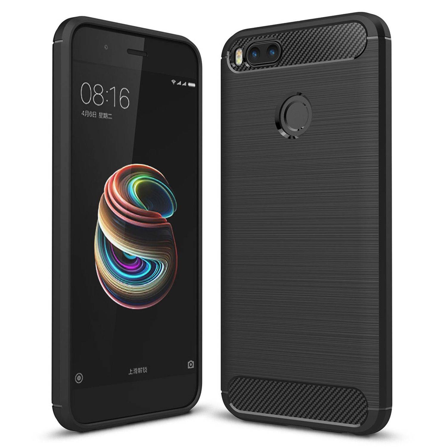 Xiaomi Mi 5X Handyhülle Carbon Optik Backcover Schwarz