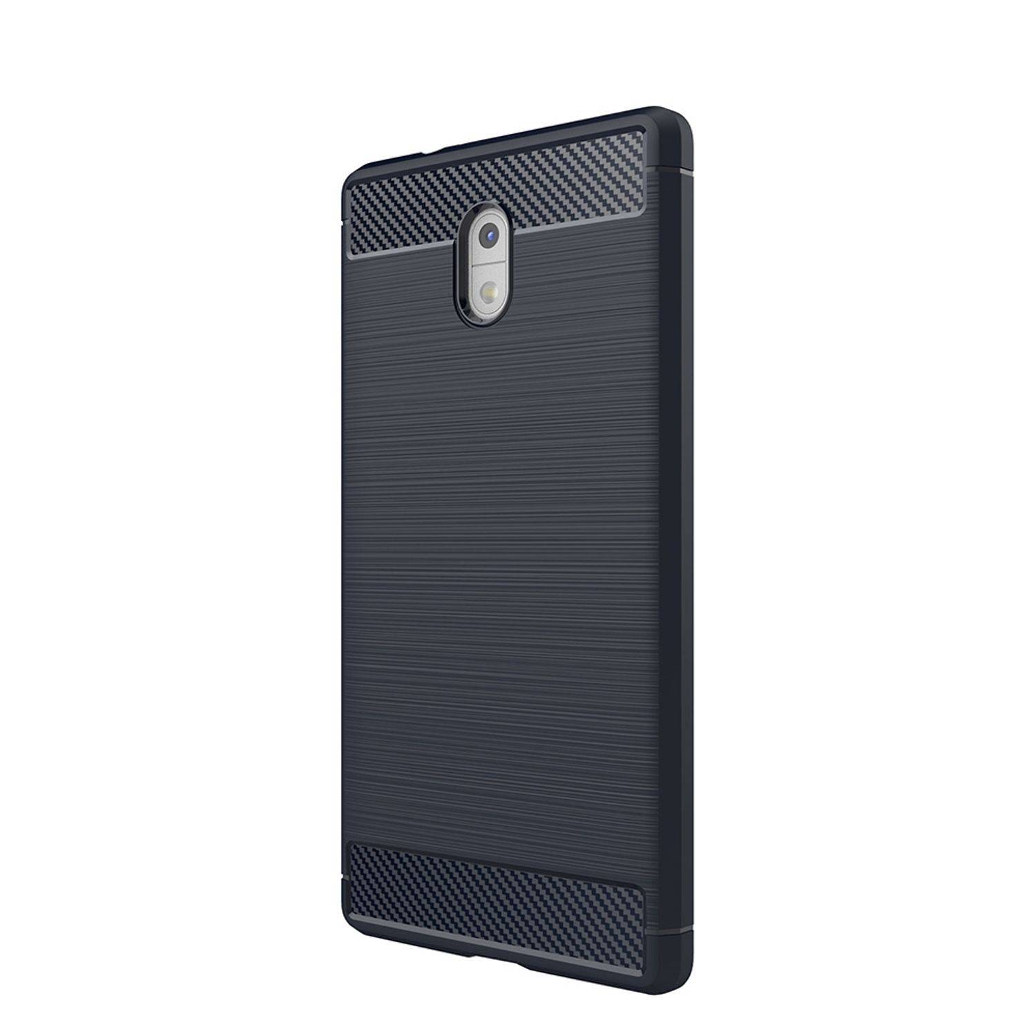 Nokia 3 Handyhülle Carbon Optik Backcover Blau