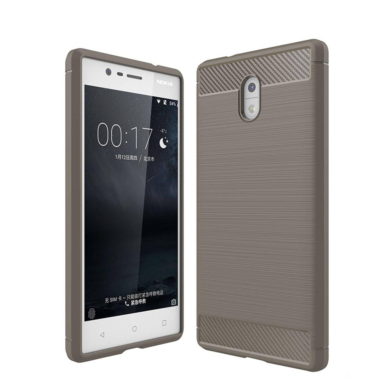 Nokia 3 Handyhülle Carbon Optik Backcover Grau