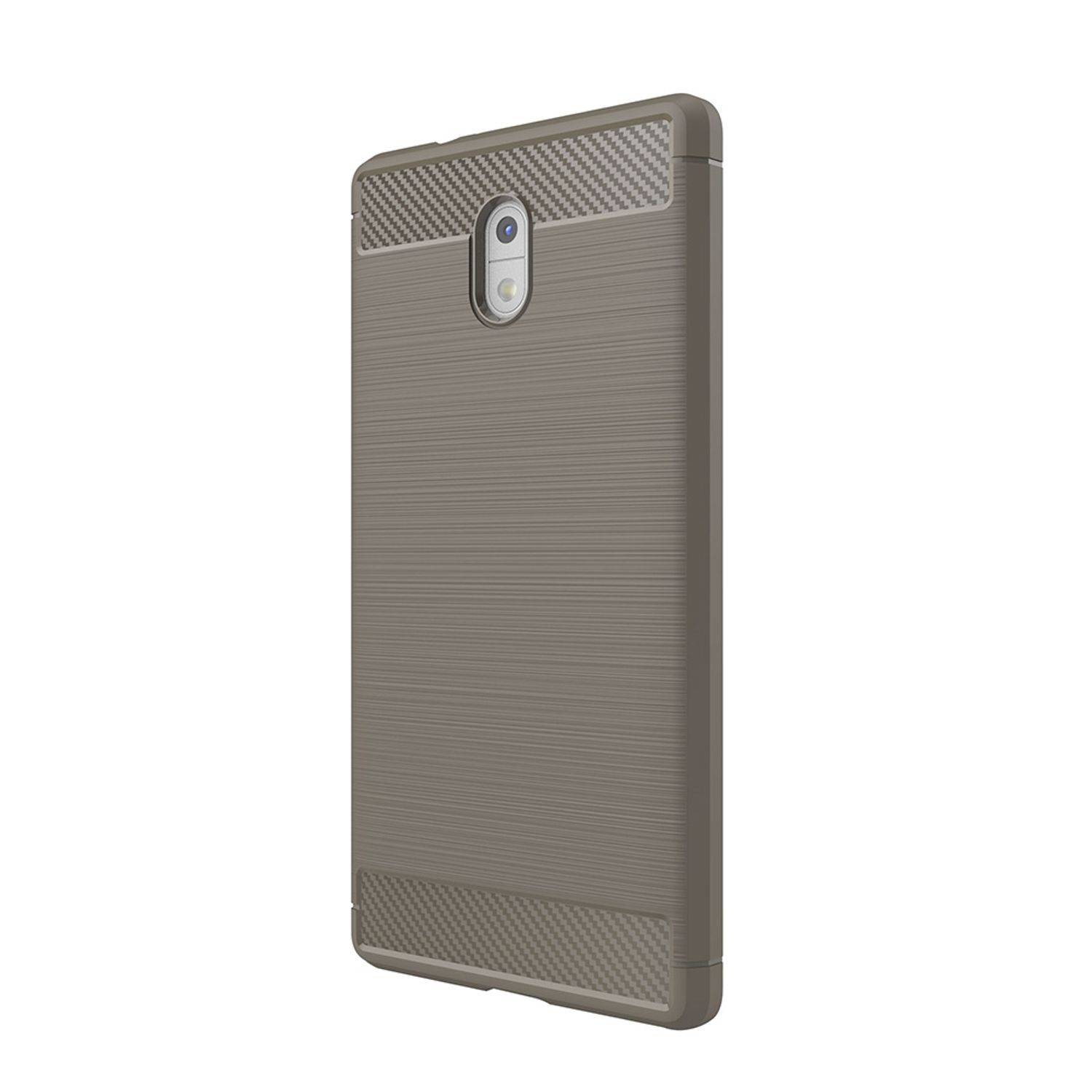 Nokia 3 Handyhülle Carbon Optik Backcover Grau