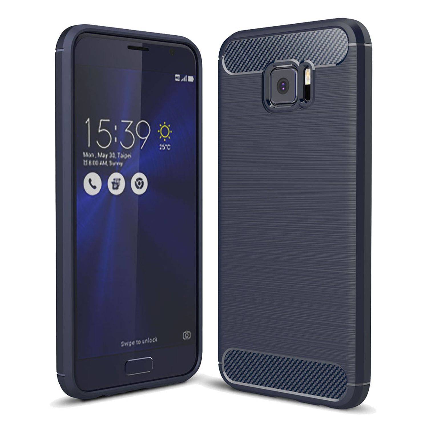 ASUS Zenfone V V520KL Handyhülle Carbon Optik Backcover Blau