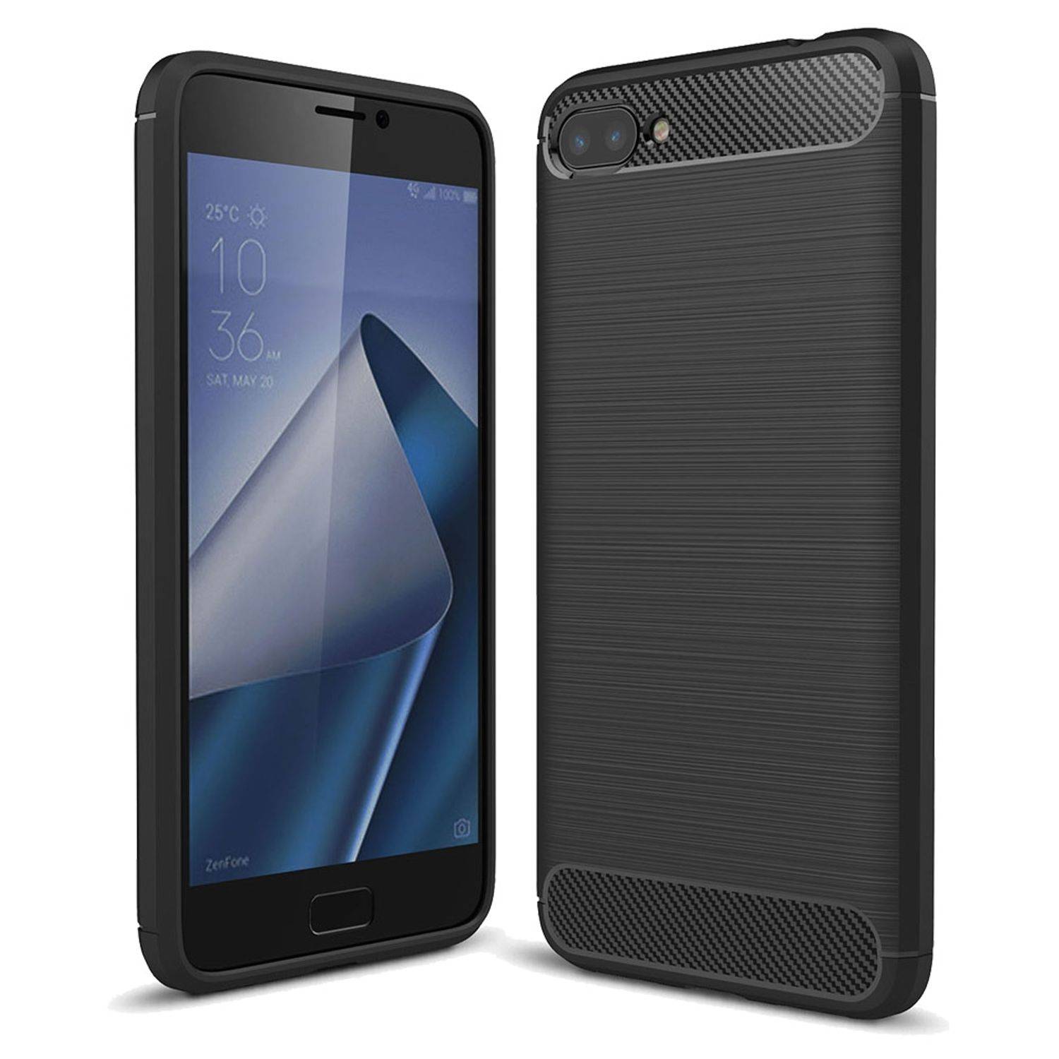 ASUS Zenfone 4 Max ZC554KL Handyhülle Carbon Optik Backcover Schwarz