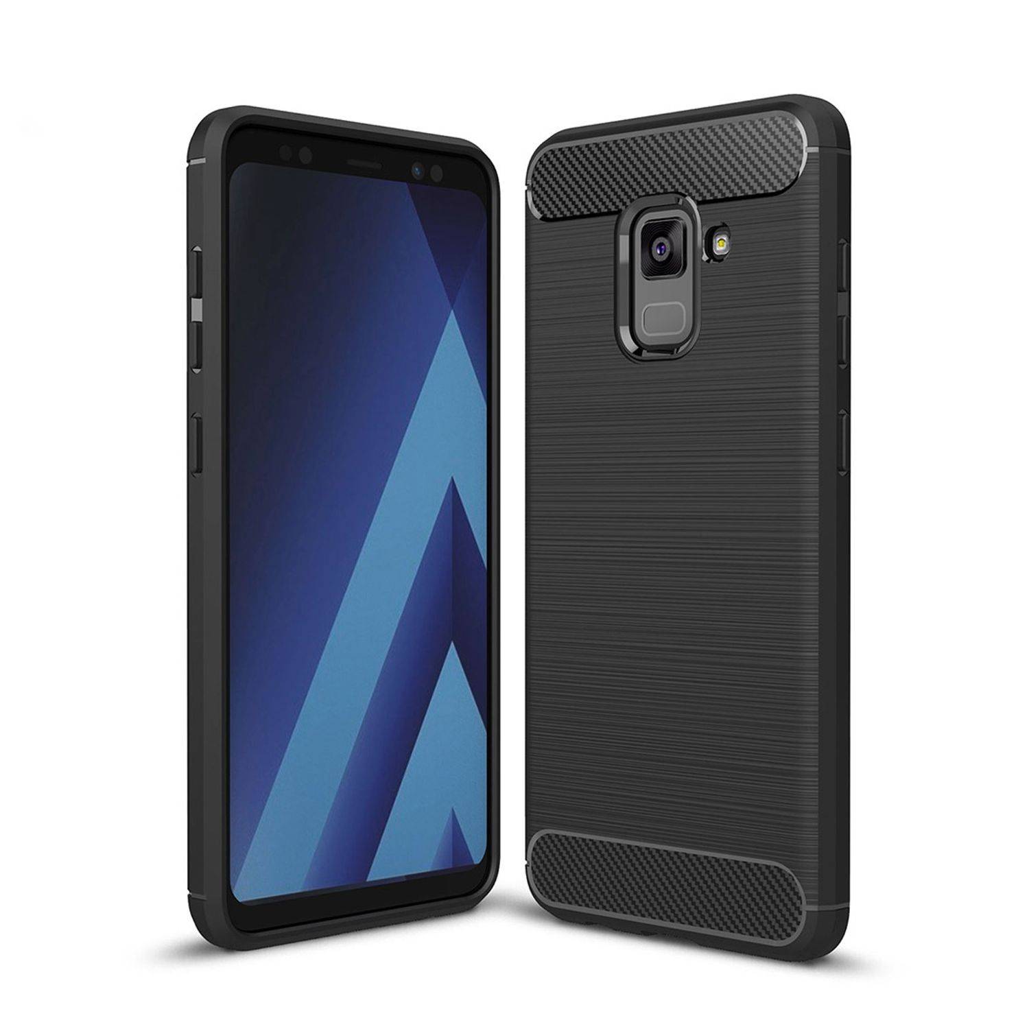 Samsung Galaxy A8 Plus (2018) Handyhülle Carbon Optik Backcover Schwarz