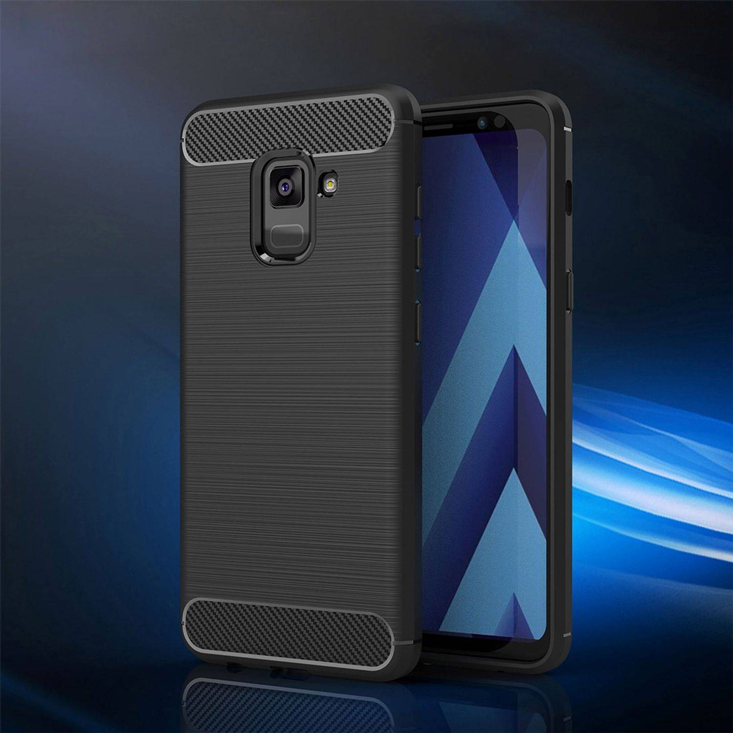 Samsung Galaxy A8 Plus (2018) Handyhülle Carbon Optik Backcover Schwarz