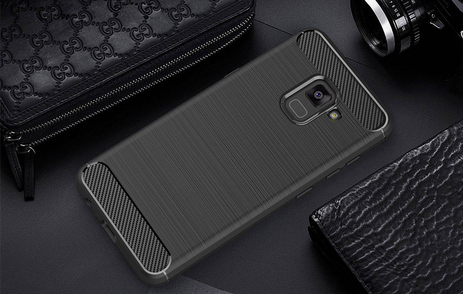 Samsung Galaxy A8 Plus (2018) Handyhülle Carbon Optik Backcover Schwarz