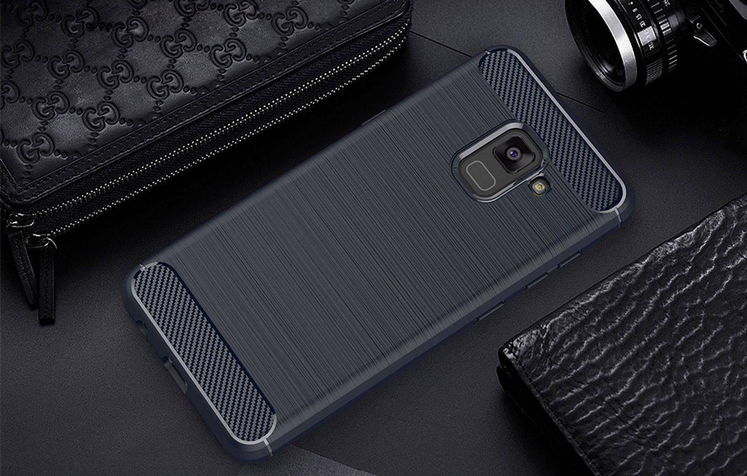 Samsung Galaxy A8 Plus (2018) Handyhülle Carbon Optik Backcover Blau
