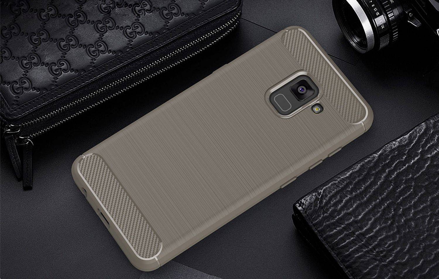 Samsung Galaxy A8 Plus (2018) Handyhülle Carbon Optik Backcover Grau