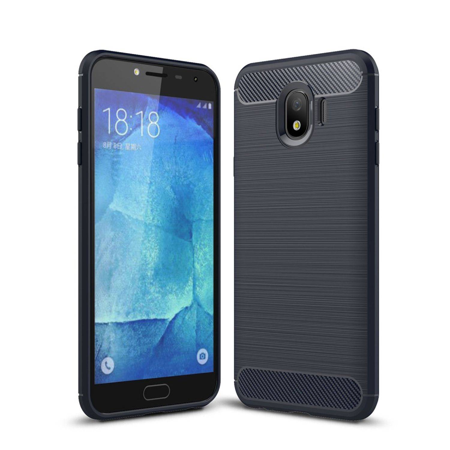 Samsung Galaxy J4 Handyhülle Carbon Optik Backcover Blau