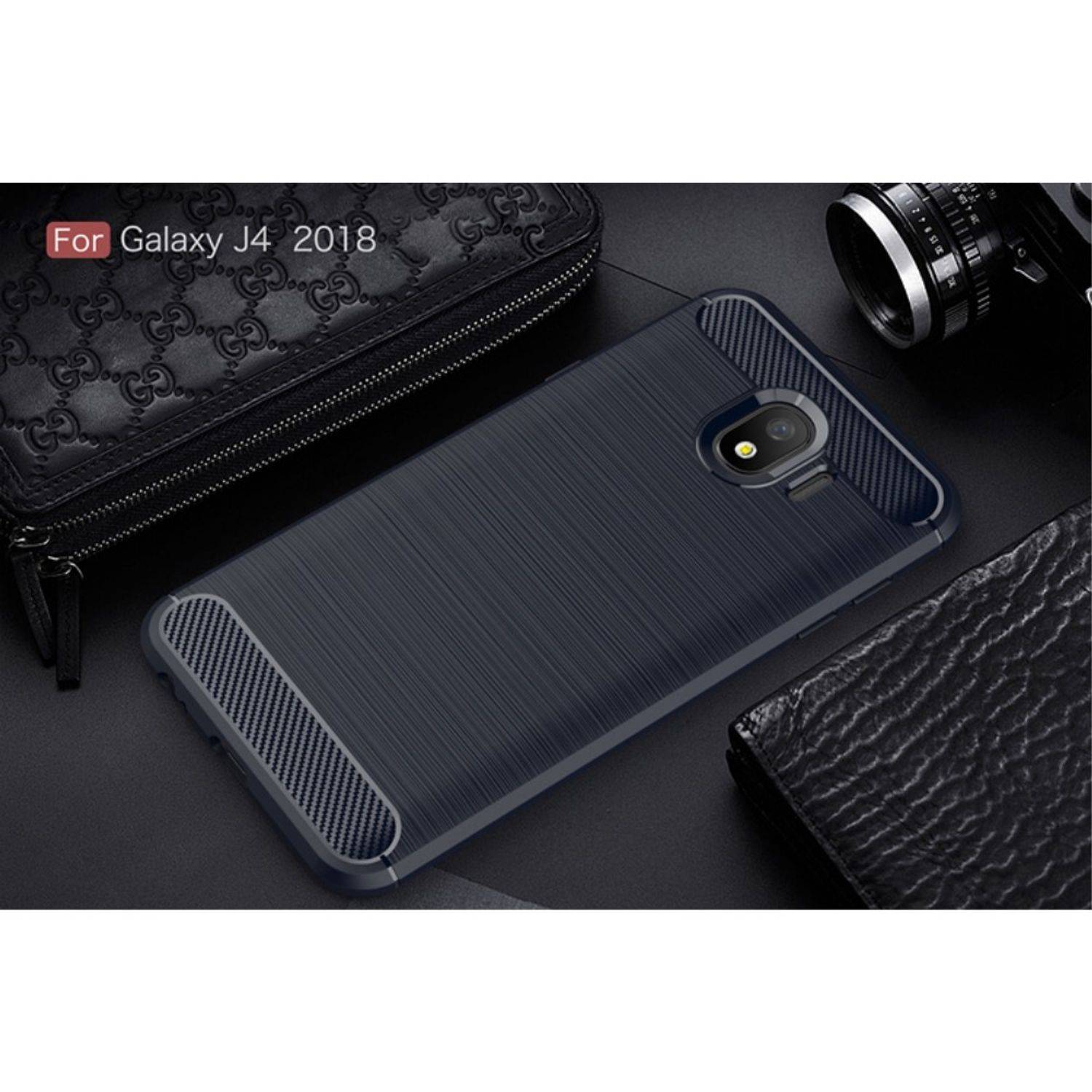 Samsung Galaxy J4 Handyhülle Carbon Optik Backcover Blau