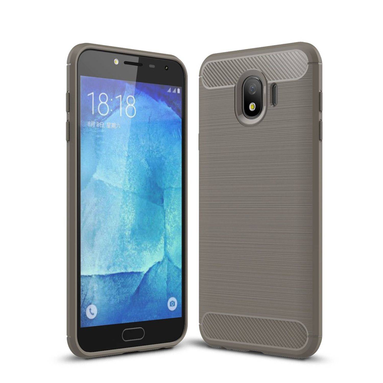 Samsung Galaxy J4 Handyhülle Carbon Optik Backcover Grau
