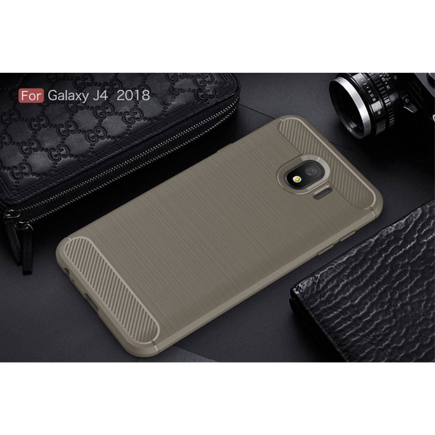 Samsung Galaxy J4 Handyhülle Carbon Optik Backcover Grau
