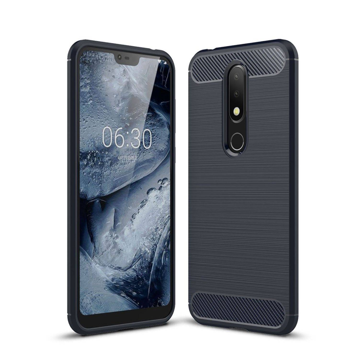 Nokia X6 Handyhülle Carbon Optik Backcover Blau