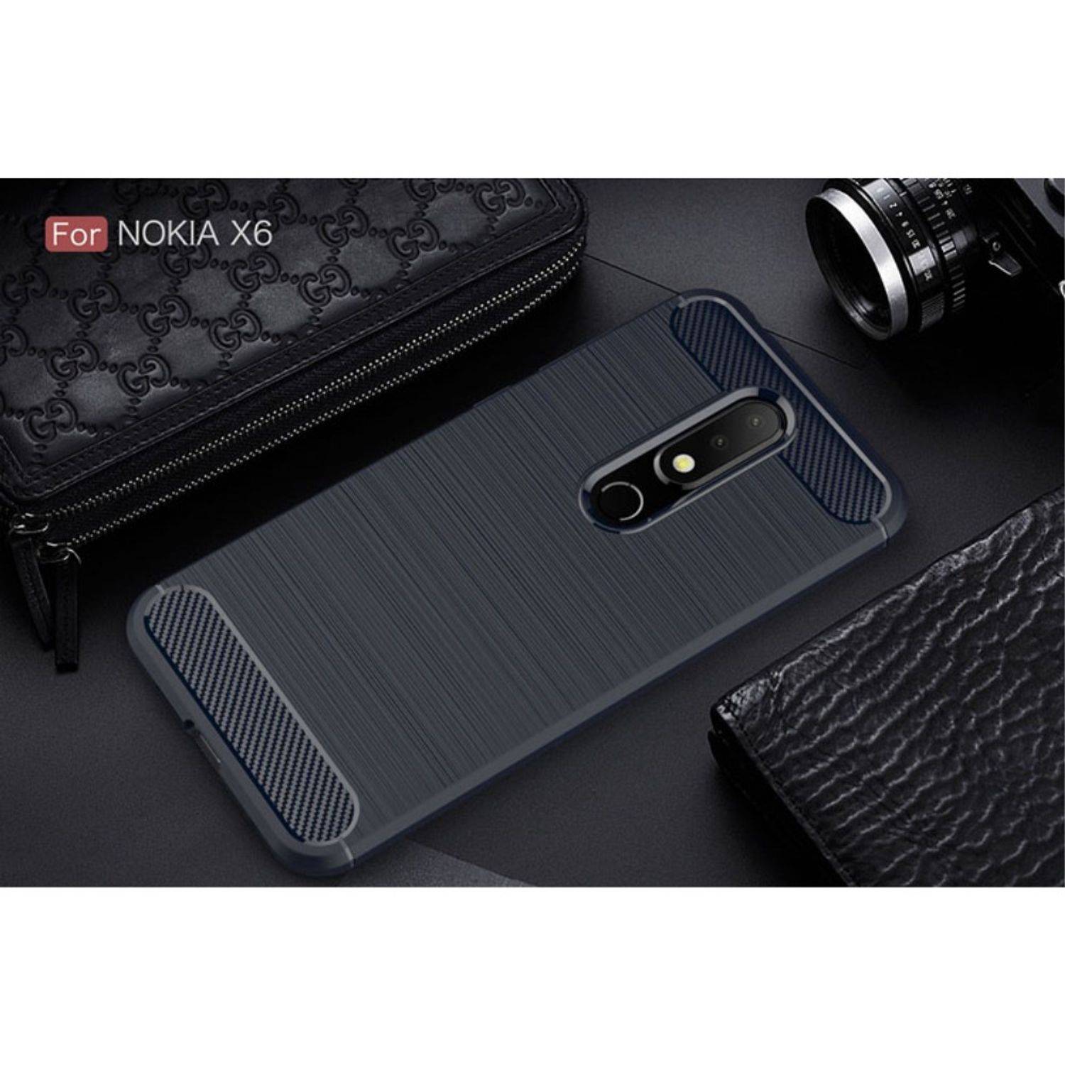 Nokia X6 Handyhülle Carbon Optik Backcover Blau