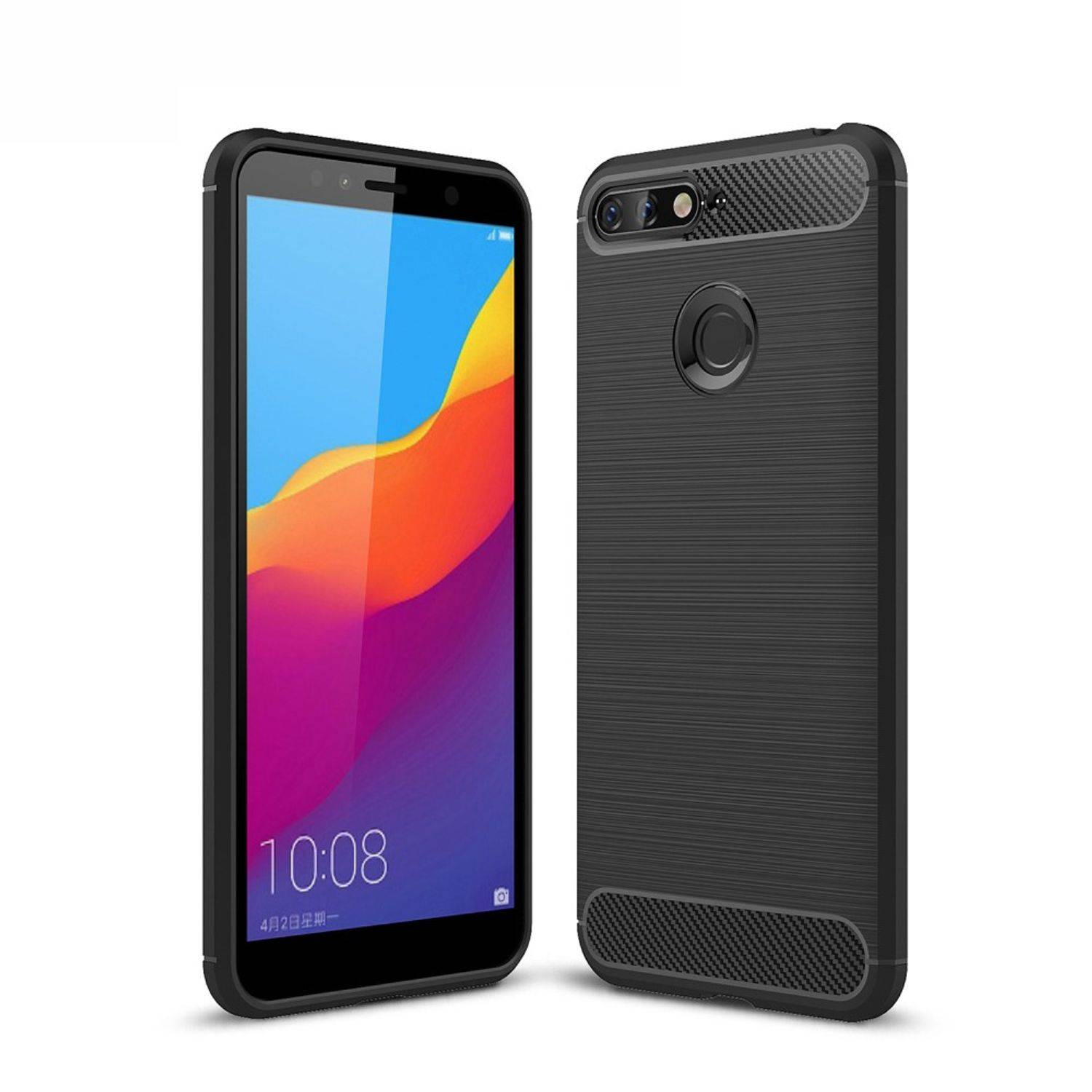 Huawei Y6 (2018) Handyhülle Carbon Optik Backcover Schwarz