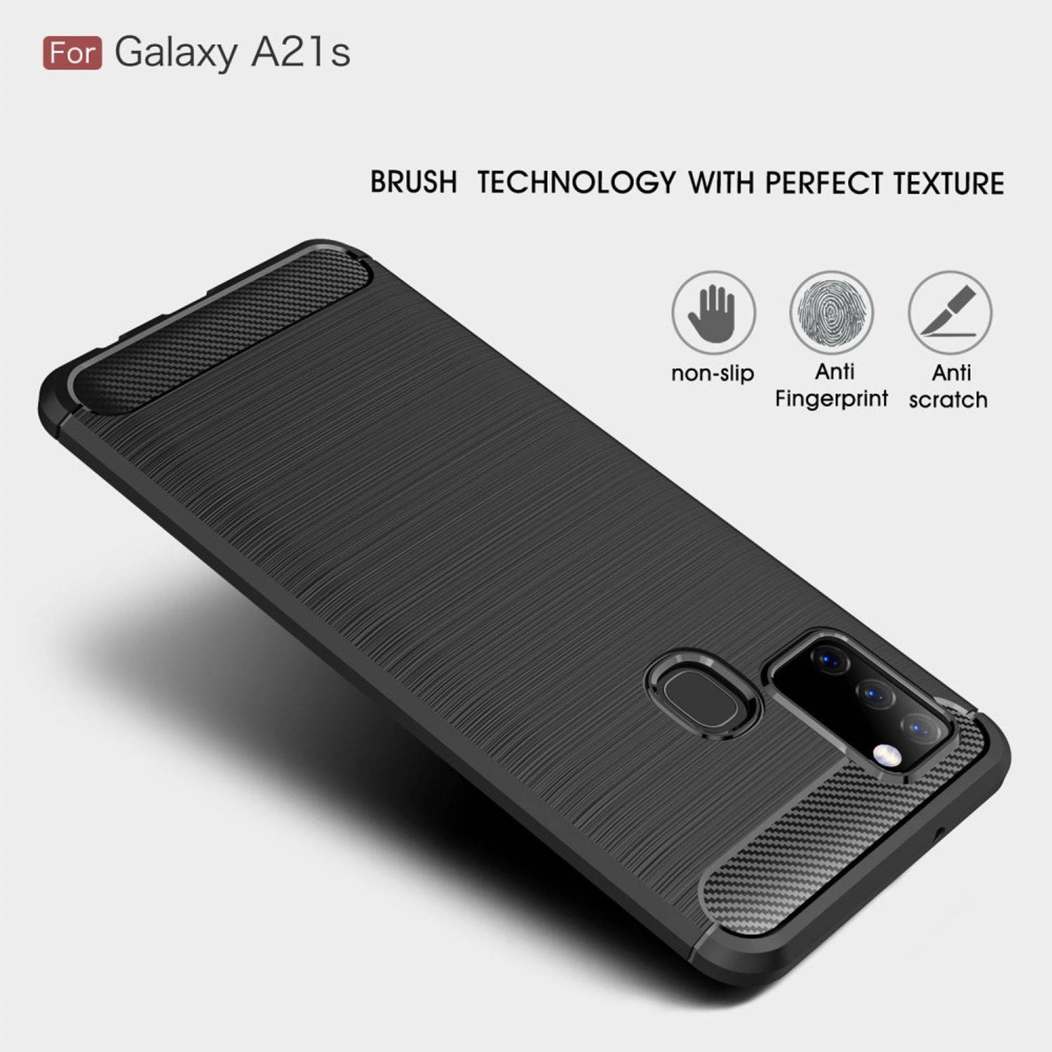 Samsung Galaxy A21s Handyhülle Carbon Optik Backcover Schwarz