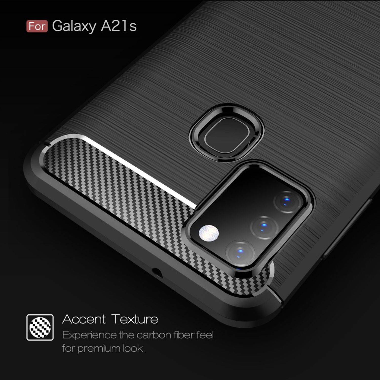 Samsung Galaxy A21s Handyhülle Carbon Optik Backcover Schwarz