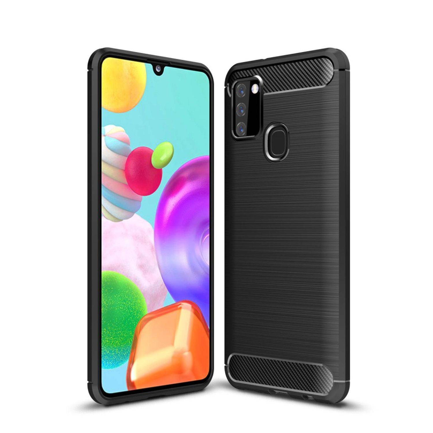 Samsung Galaxy A21s Handyhülle Carbon Optik Backcover Grau