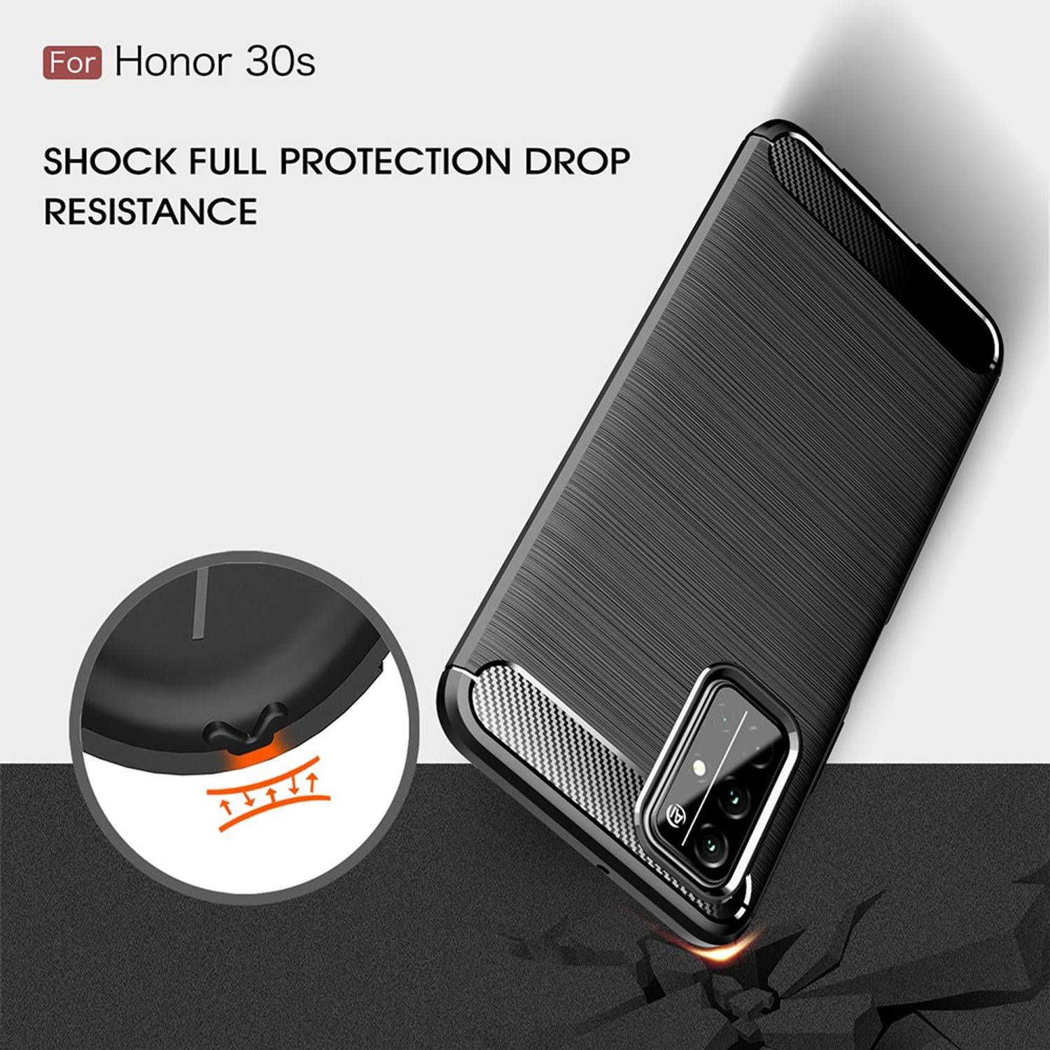 Huawei Honor 30S Handyhülle Carbon Optik Backcover Schwarz