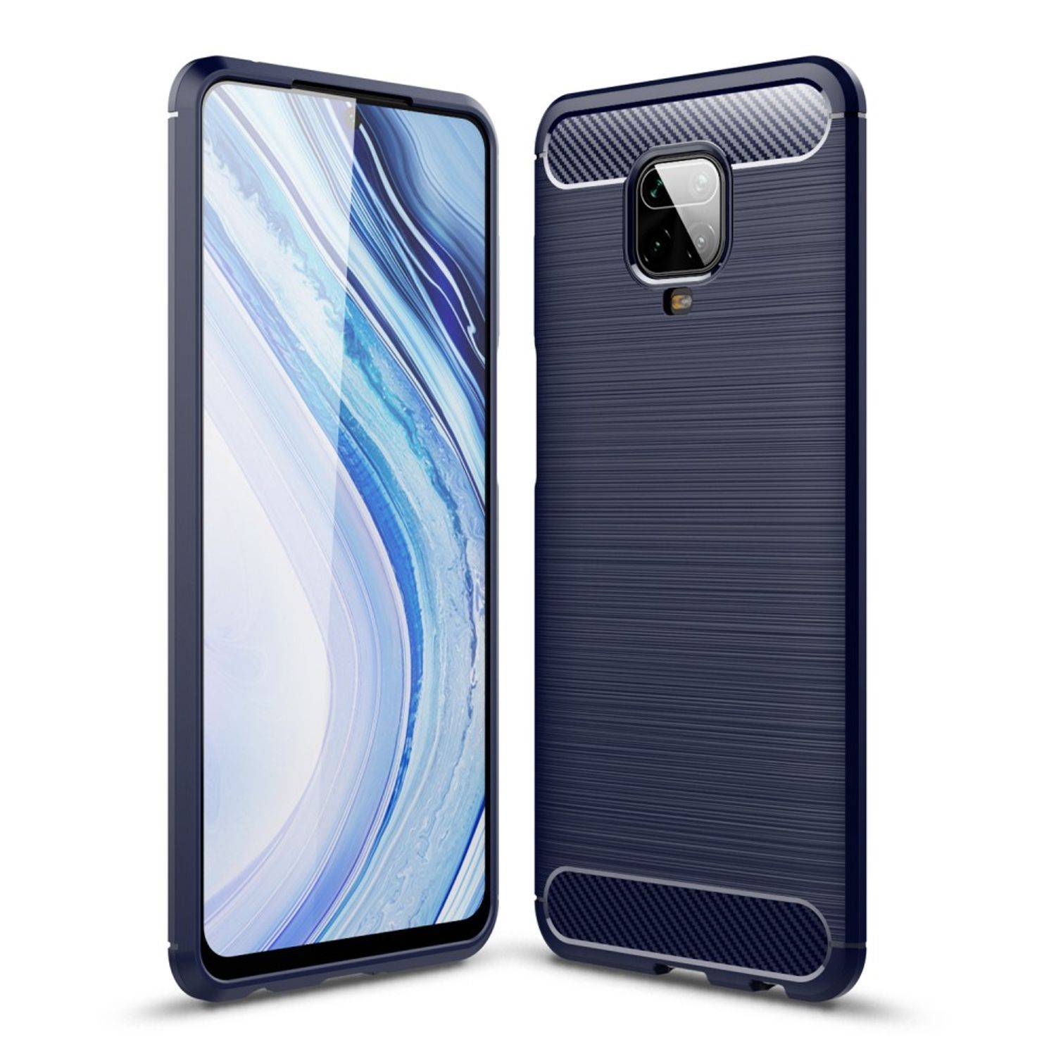 Xiaomi Redmi Note 9S Handyhülle Carbon Optik Backcover Blau