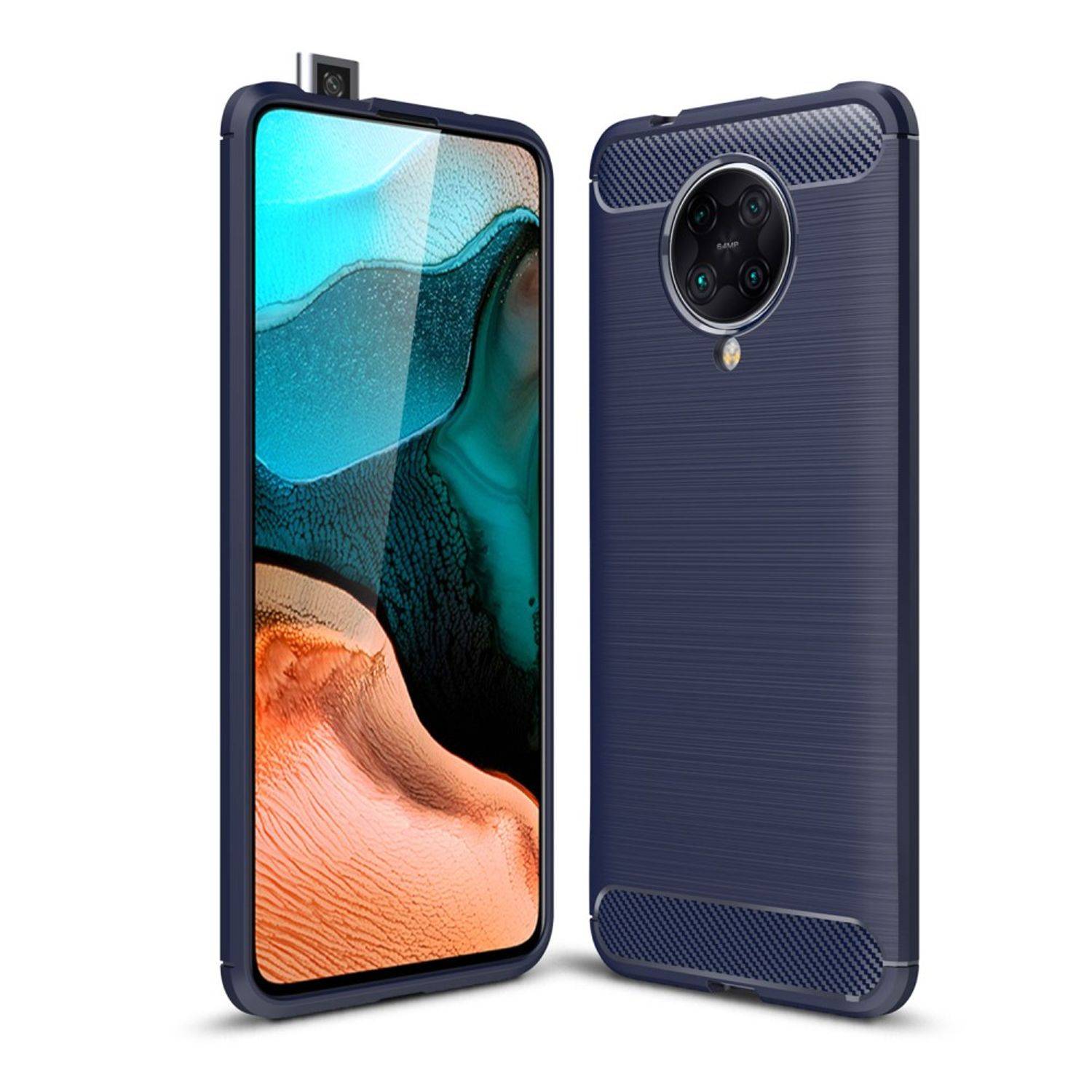 Xiaomi Redmi K30 Pro Handyhülle Carbon Optik Backcover Blau