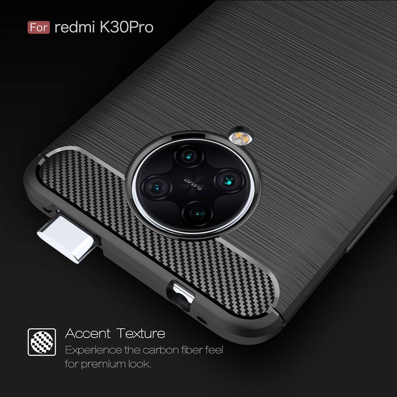 Xiaomi Redmi K30 Pro Handyhülle Carbon Optik Backcover Grau