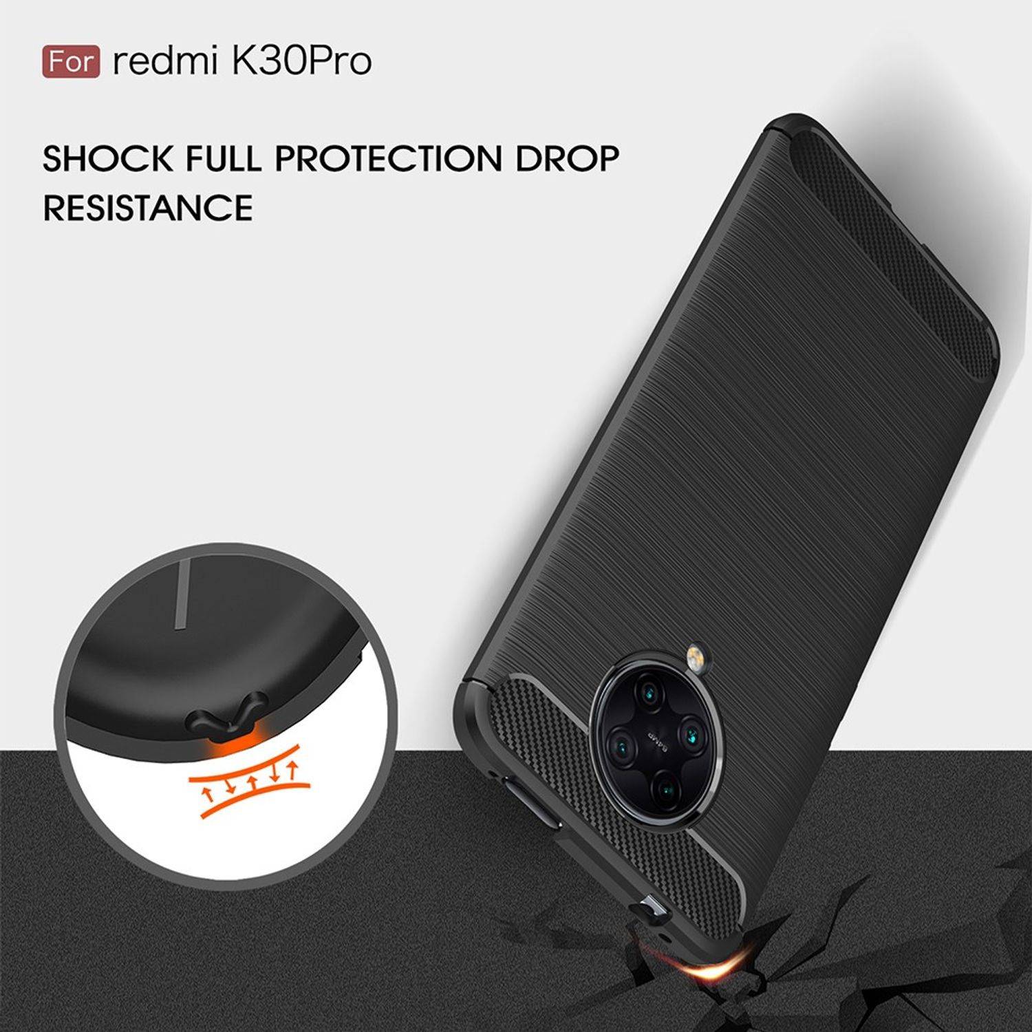 Xiaomi Redmi K30 Pro Handyhülle Carbon Optik Backcover Grau