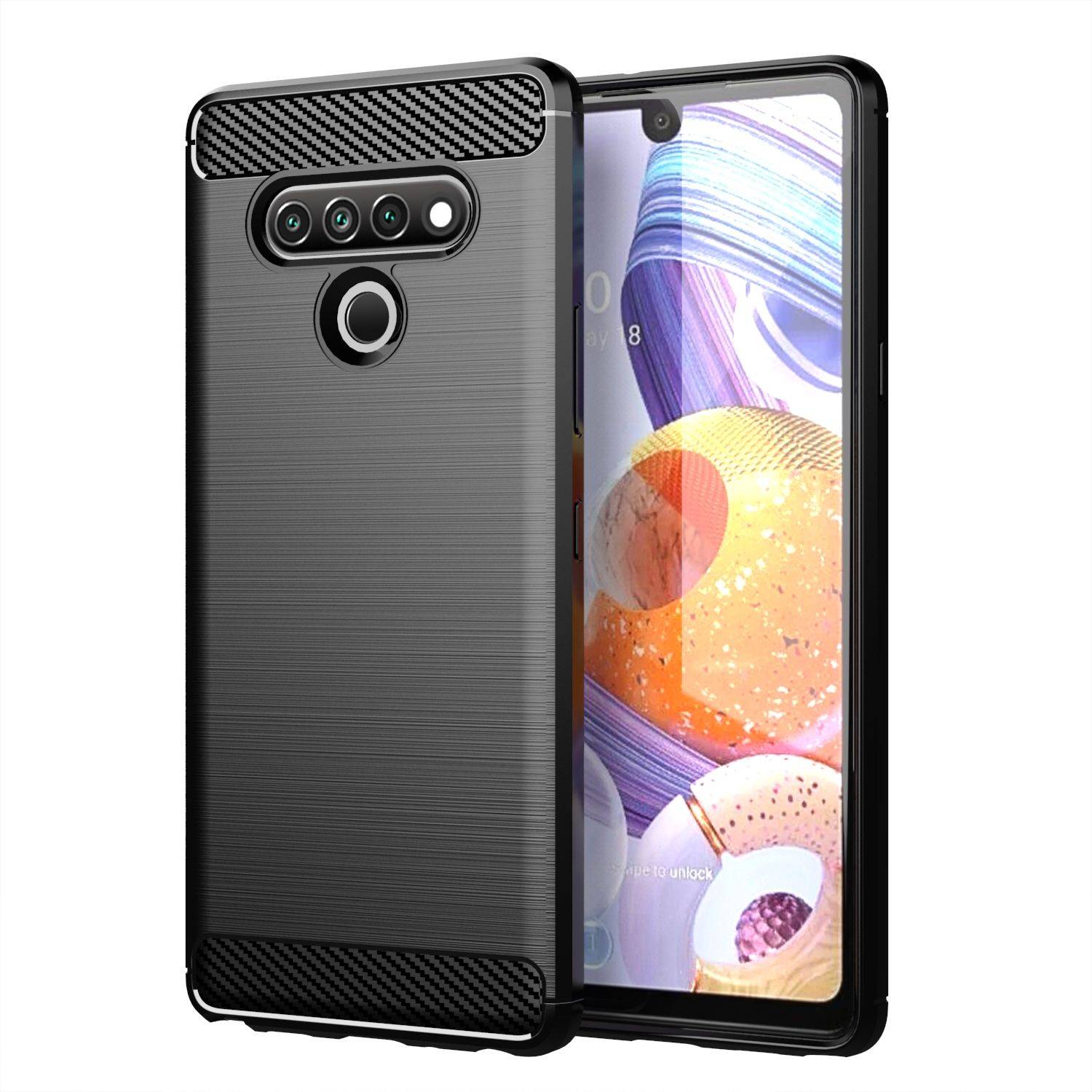LG Stylo 6 Handyhülle Carbon Optik Backcover Schwarz