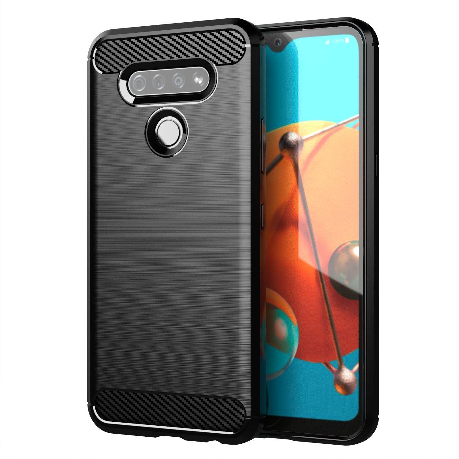 LG K51 Handyhülle Carbon Optik Backcover Schwarz