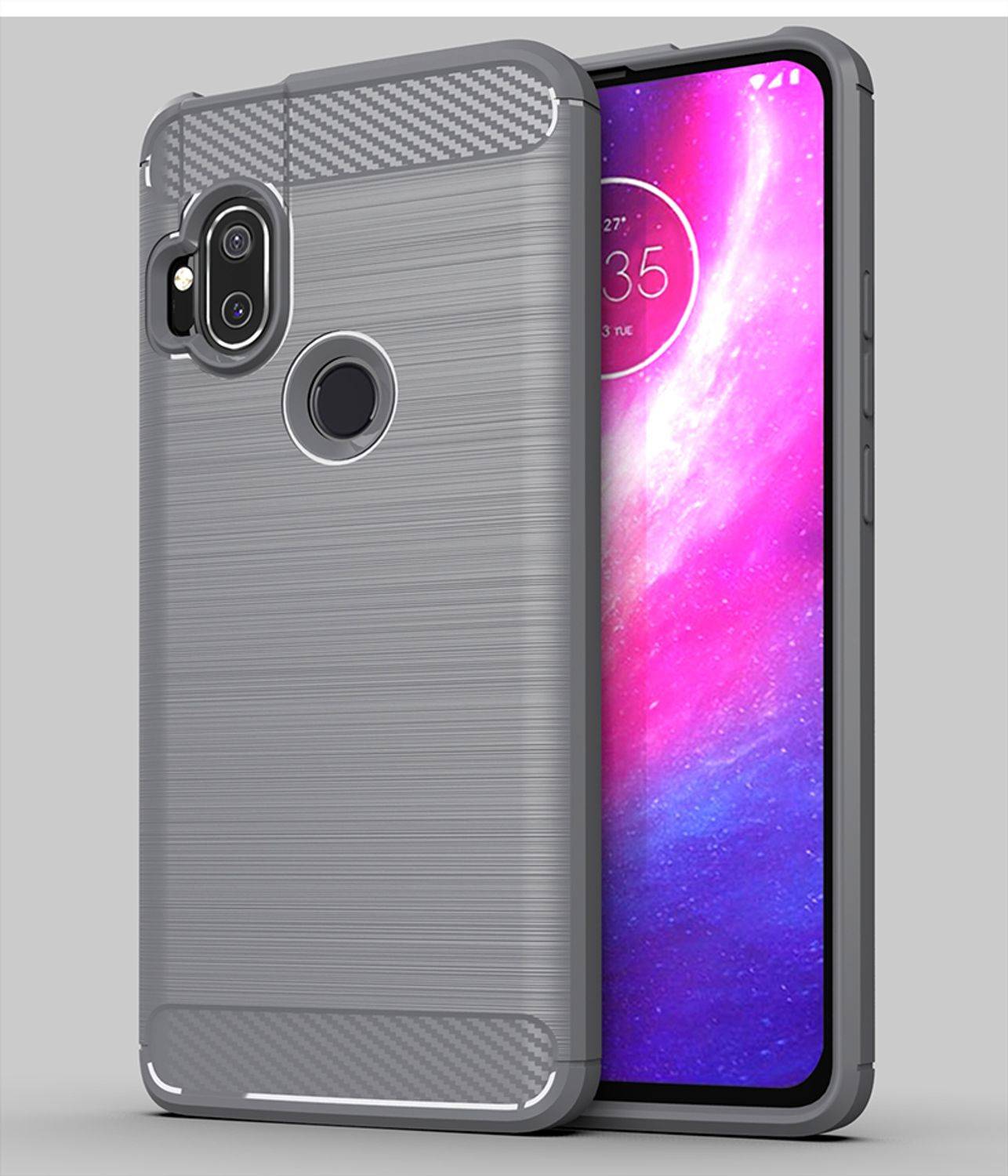 Motorola Moto One Hyper Handyhülle Carbon Optik Backcover Grau