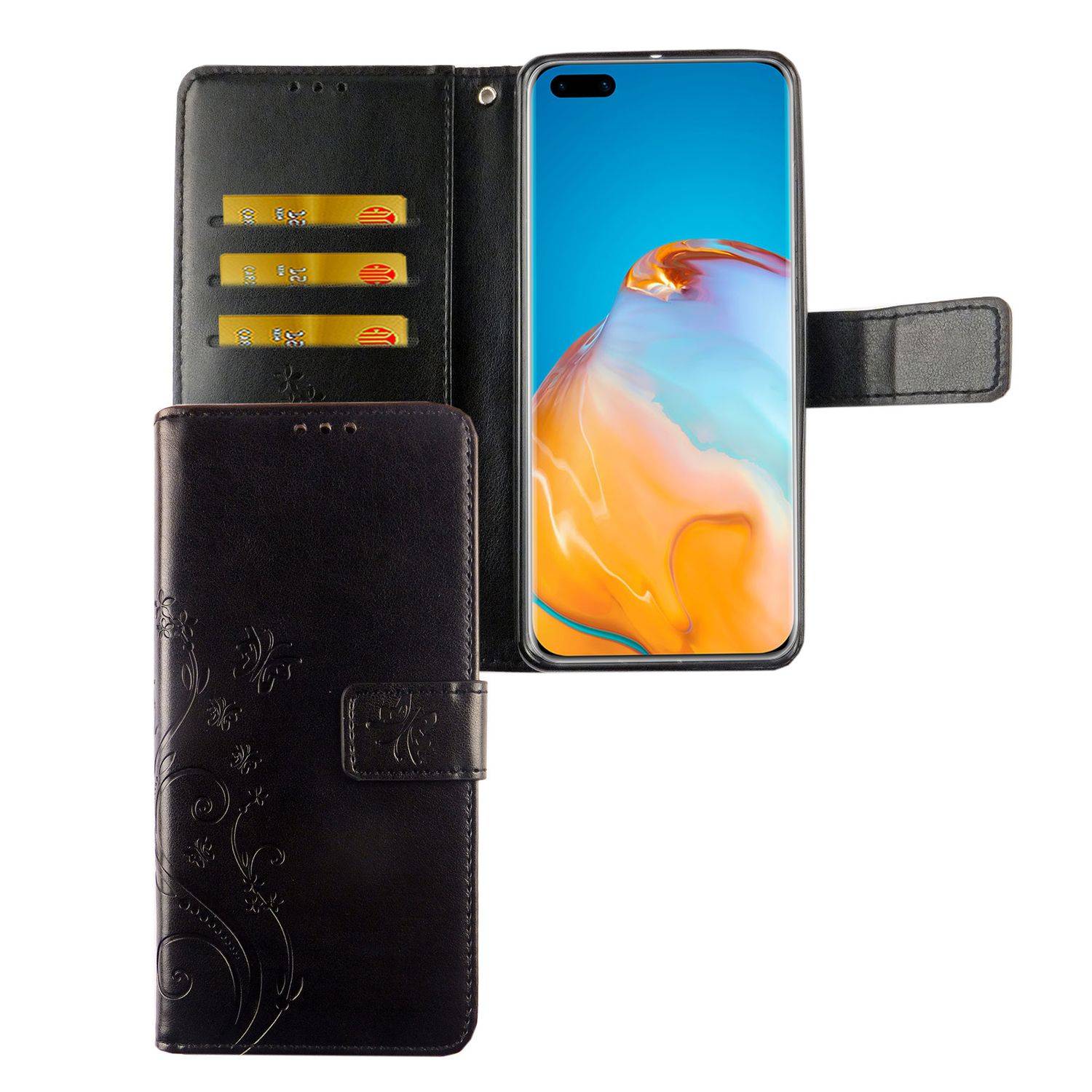 Huawei P40 Handyhülle Bookcover Schwarz