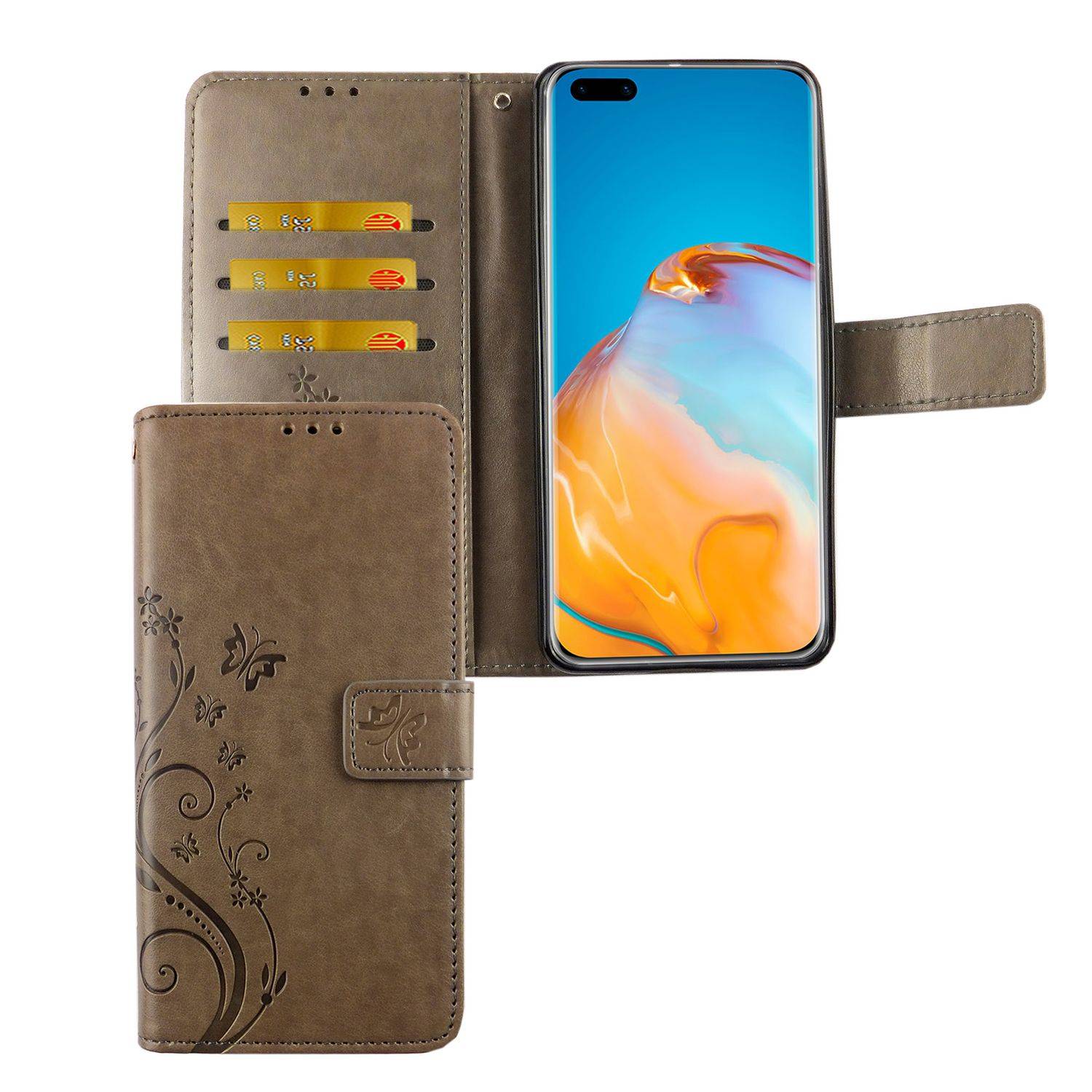 Huawei P40 Handyhülle Bookcover Grau