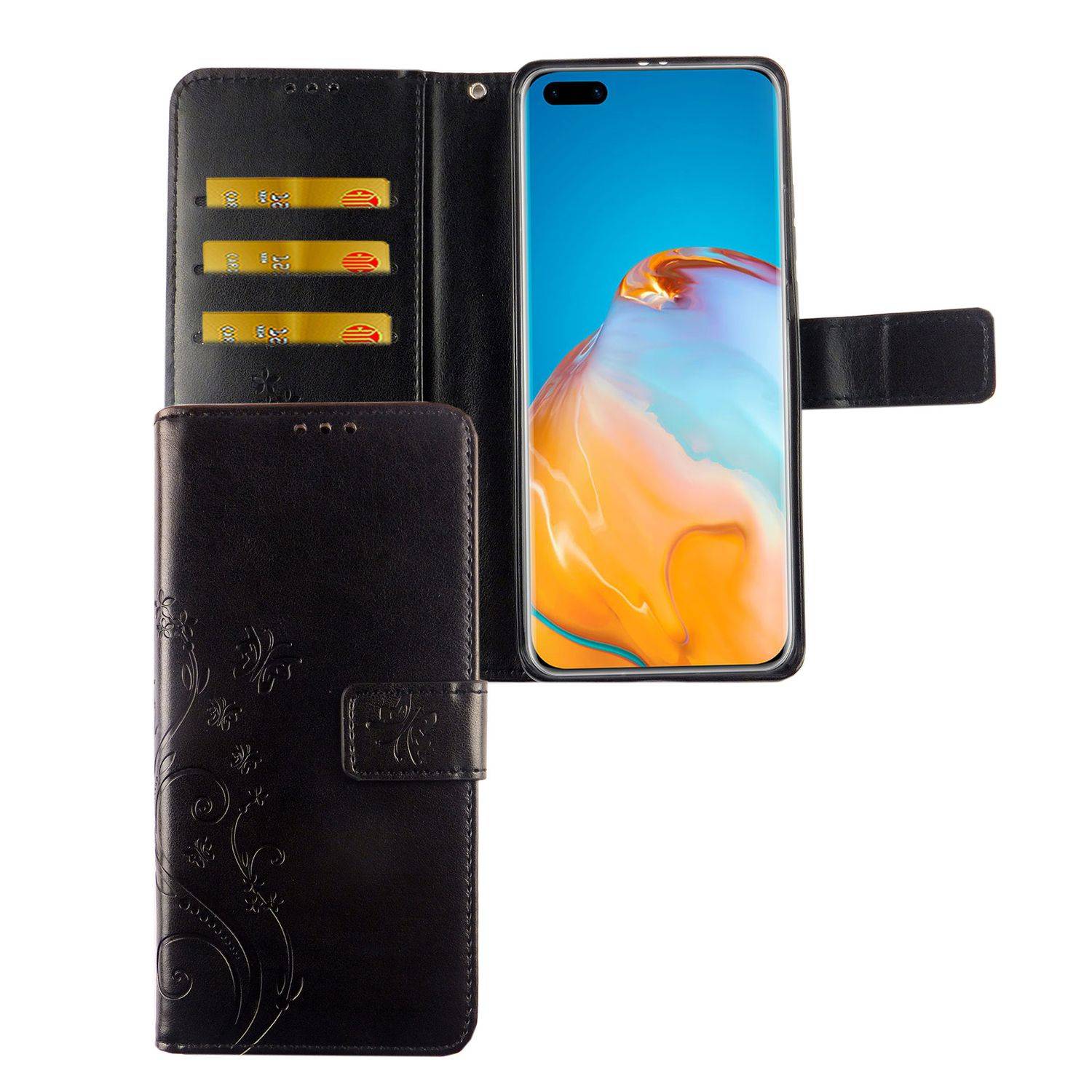 Huawei P40 Pro Handyhülle Bookcover Schwarz