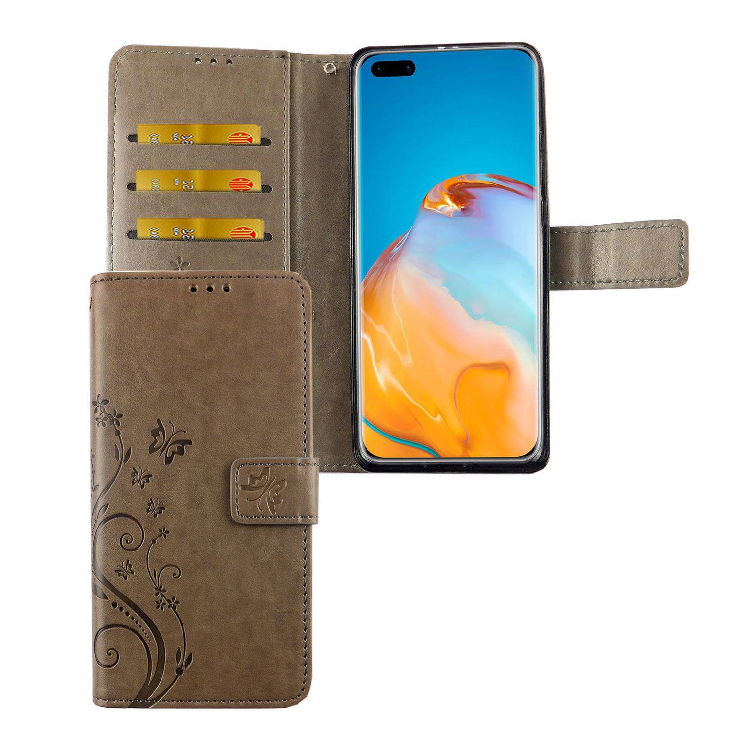Huawei P40 Pro Handyhülle Bookcover Grau