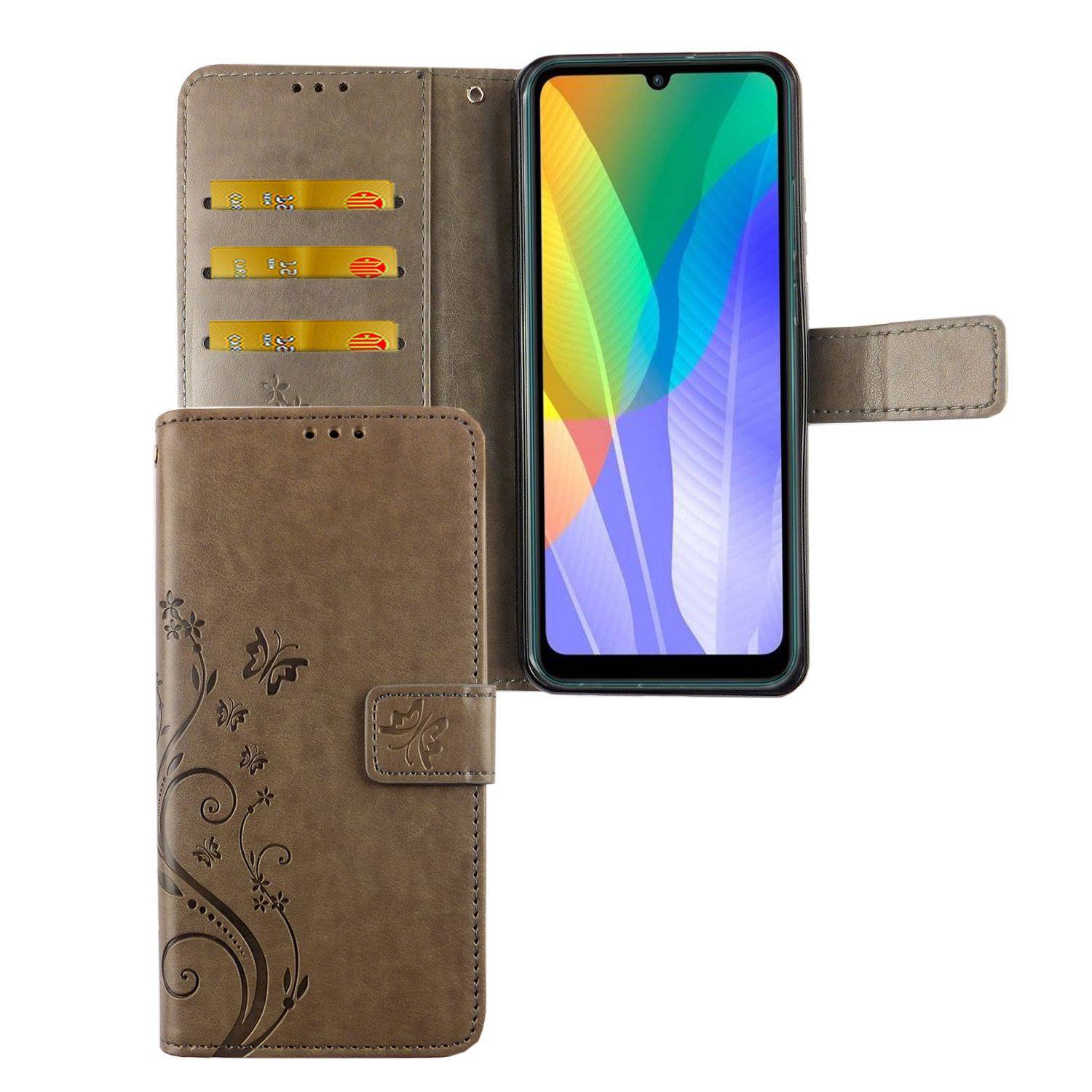 Huawei Y6p Handyhülle Bookcover Grau